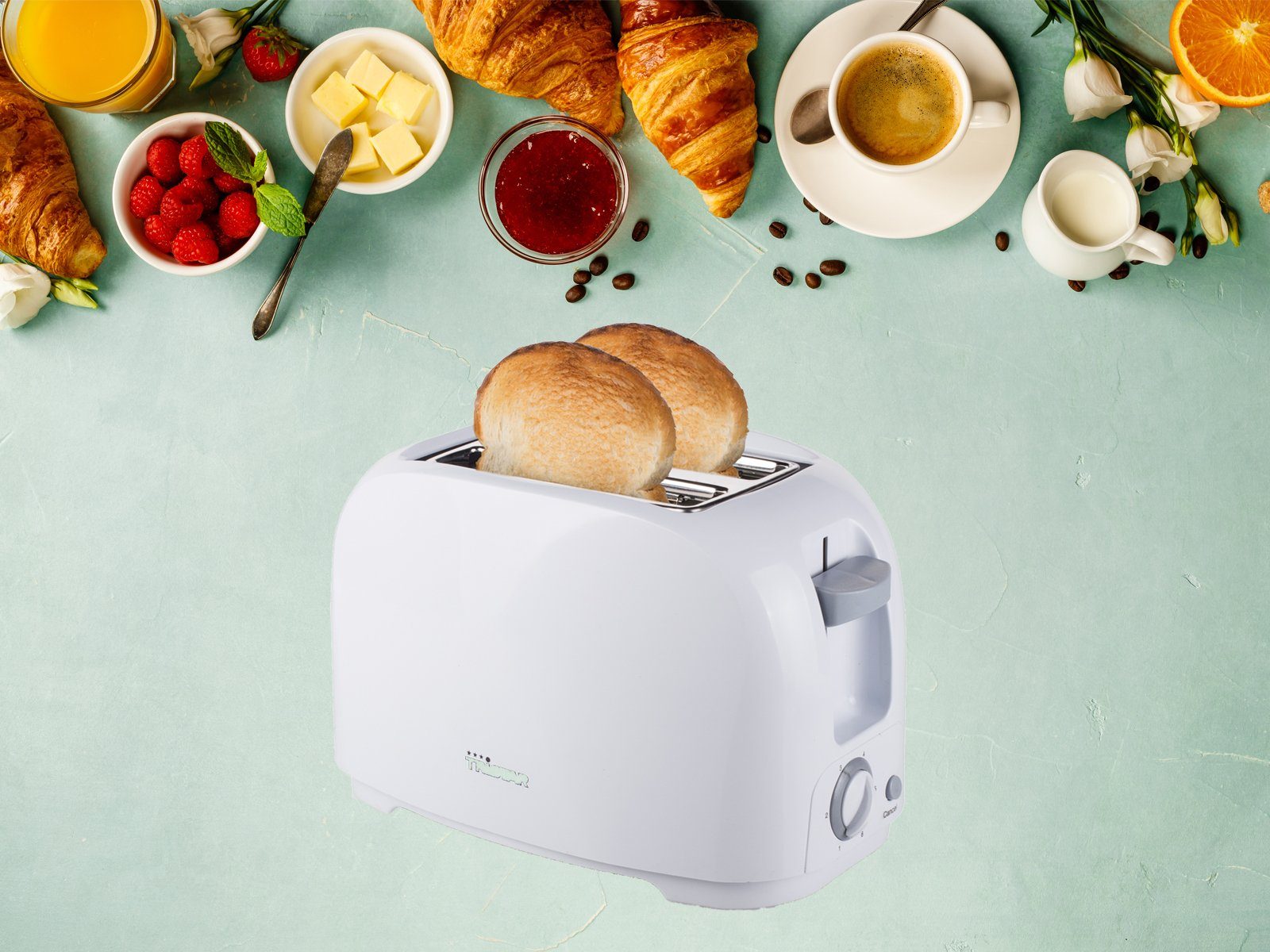Tristar Toaster, 2 kurze Schlitze, für Toastbrot, 800 W, Doppelschlitz 2 Scheiben Toastmaschine Mini Toster & Brötchenaufsatz