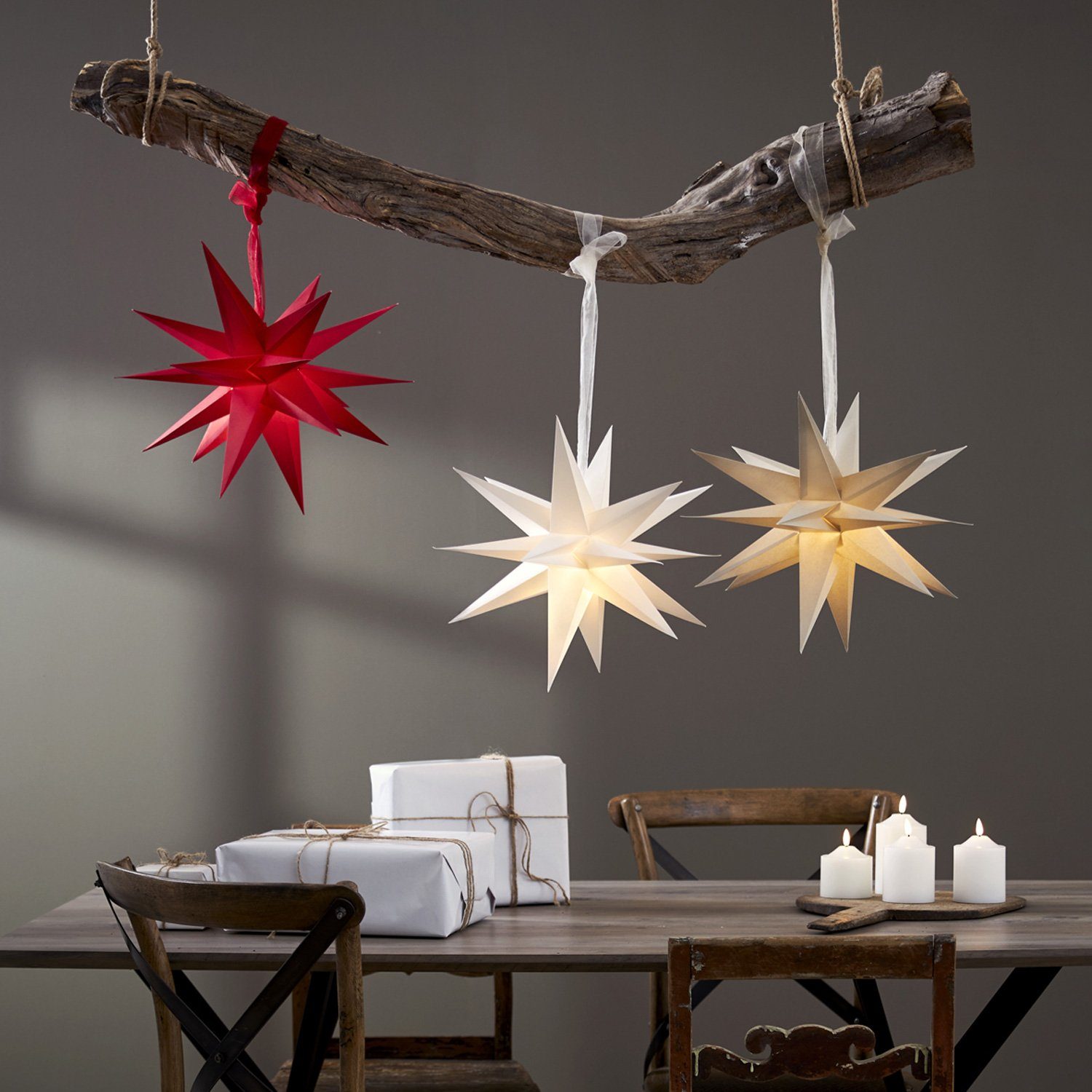 MARELIDA Papierstern Papierstern 3D Stern mit Band Weihnachtsstern Faltstern D: 35cm weiß