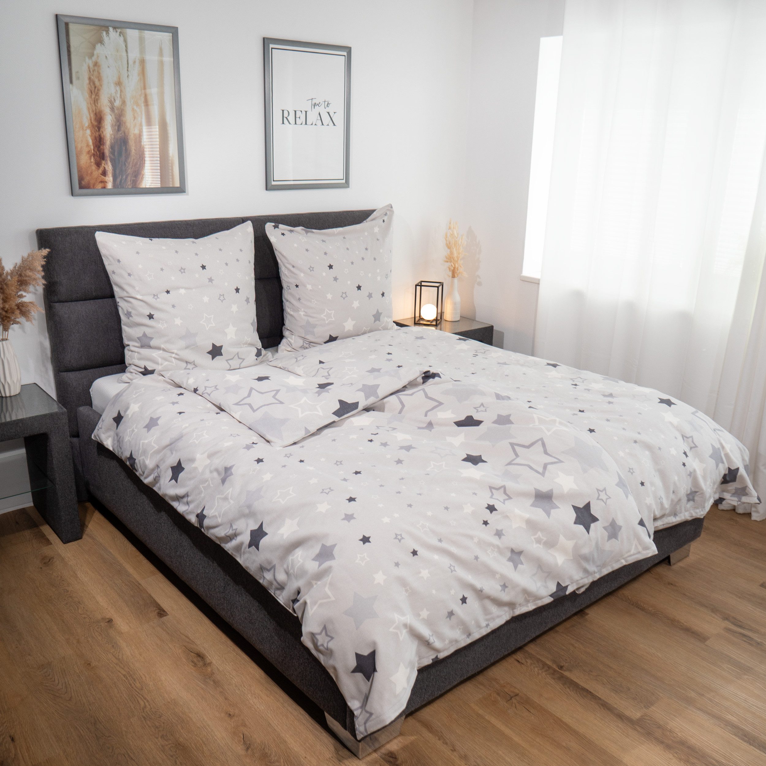 DOBNIG Bettwäsche Flanell, Flanell, 2 teilig, Sterne, kiesel günstig online kaufen