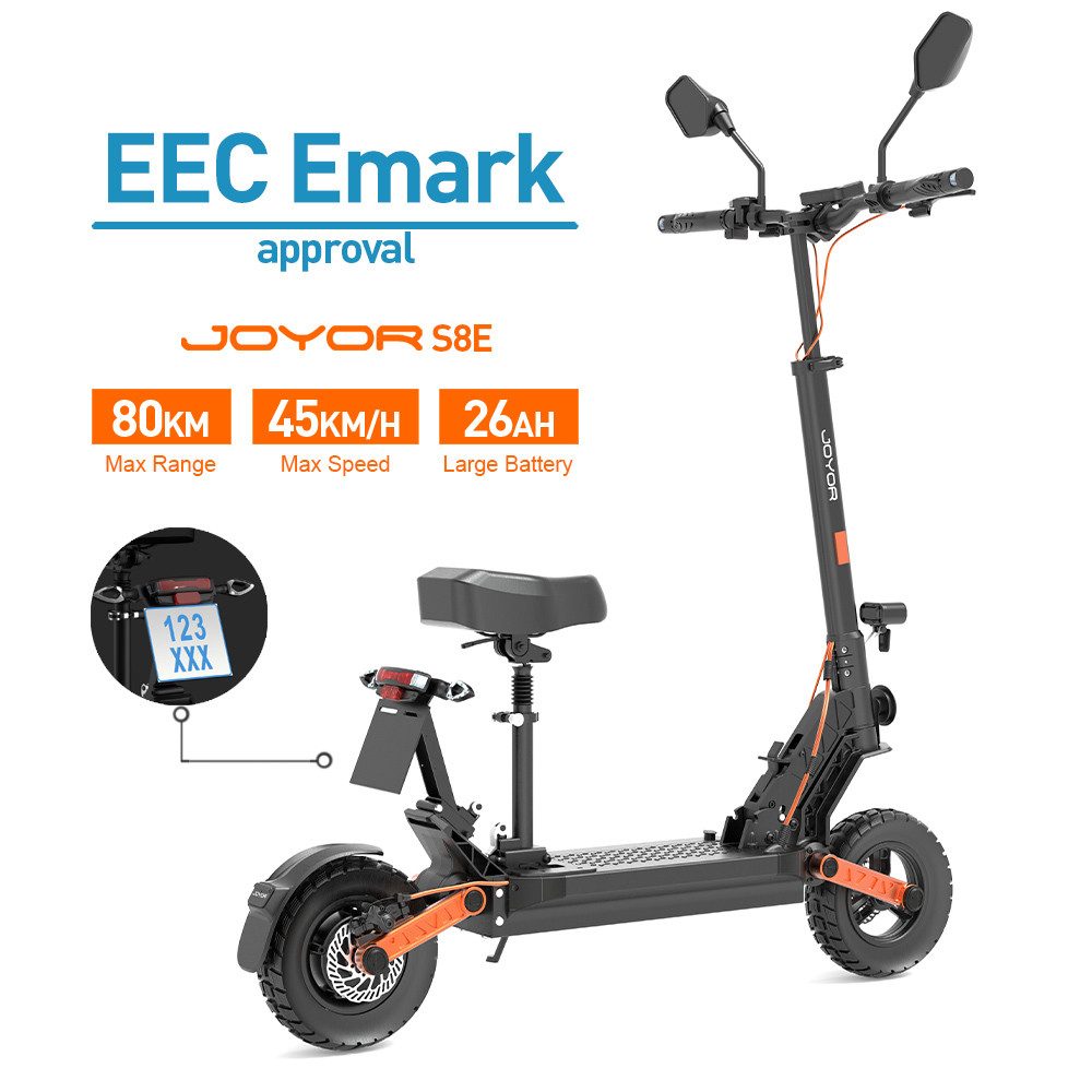 JOYOR E-Motorroller S8E 800W, 48V 26AH, 10 Zoll Reifen, 45km/h Höchstgeschwindigkeit, 45 km/h, 80km Reichweite, Scheibenbremse vorne und hinten, Stoßdämpfer