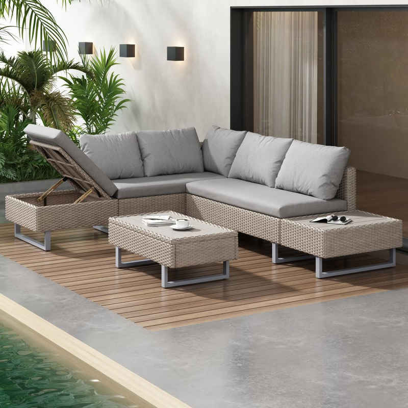 SIKAINI Loungesofa, Das mobile Sofa bietet Platz für normalerweise 4 Personen und kann maximal 5 Personen aufnehmen 1 Teile, Metallrahmen, Abnehmbar und waschbar
