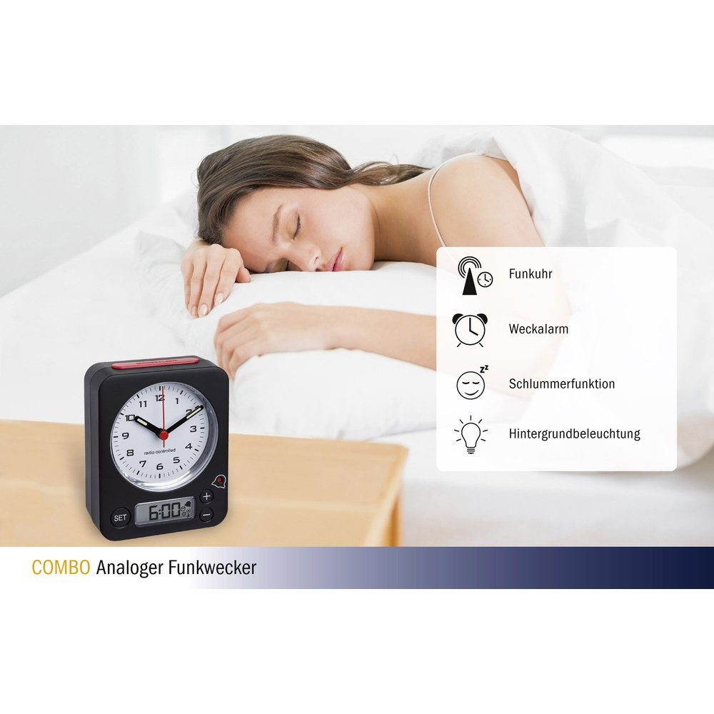 TFA Dostmann Wecker TFA Dostmann 60.1511.01 Funk Wecker Schwarz Fluoreszierend Zeiger