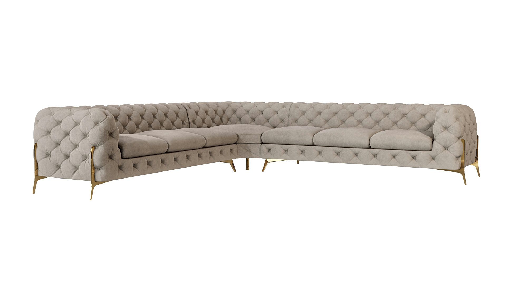 Wellenfederung Füßen, Metall mit Ecksofa Goldene Ashley Chesterfield Dunkle mit S-Style Creme Möbel