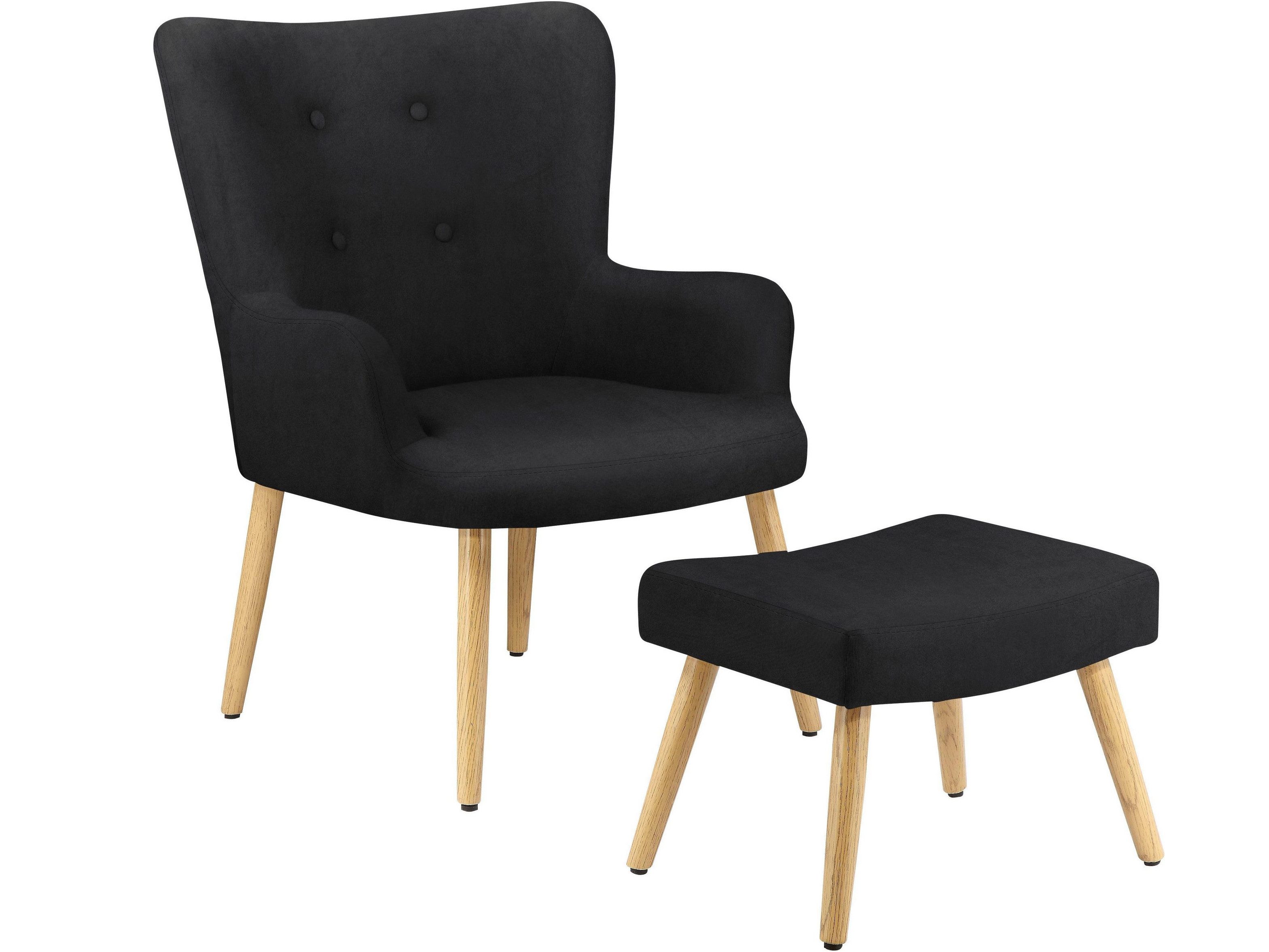 loft24 Sessel Cora - Relaxsessel, Fernsehsessel mit Hocker, Armlehnsessel (2-tlg. Set, 2-St., Sessel mit Hocker), Beine in Holzoptik, gepolstert, Knopfheftung, modern