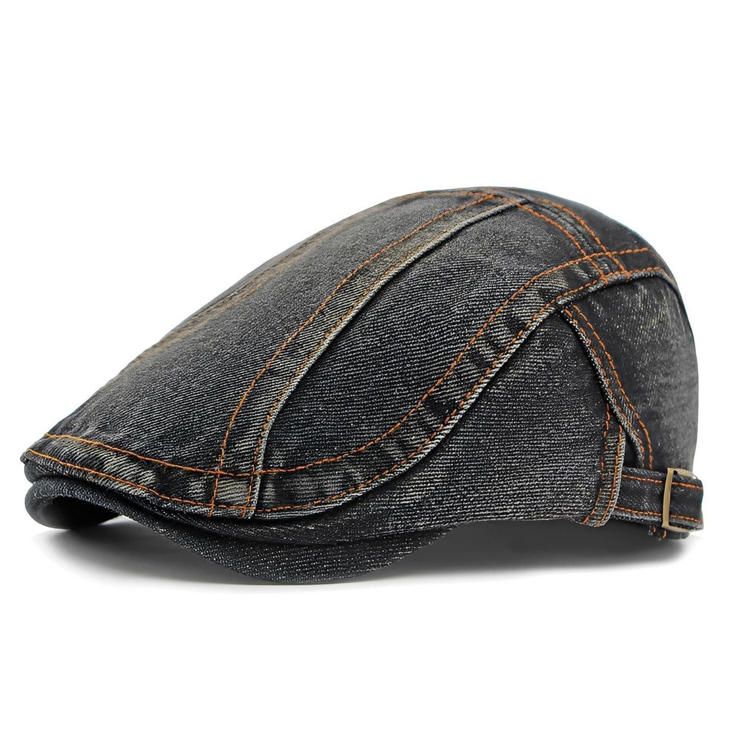 LuxusKollektion Schiebermütze Schiebermütze Herren Denim A-Schwarz (1-St)