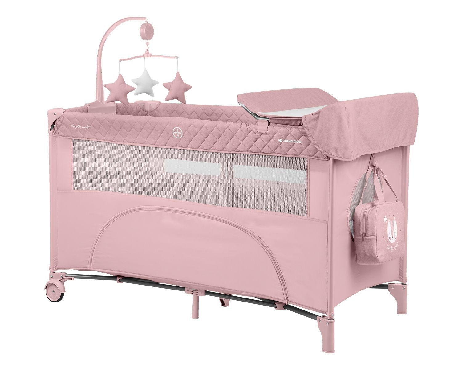 Kikkaboo Baby-Reisebett Reisebett Nighty Night, 2 Ebenen, Spielbogen, 2 Räder, Wickelauflage