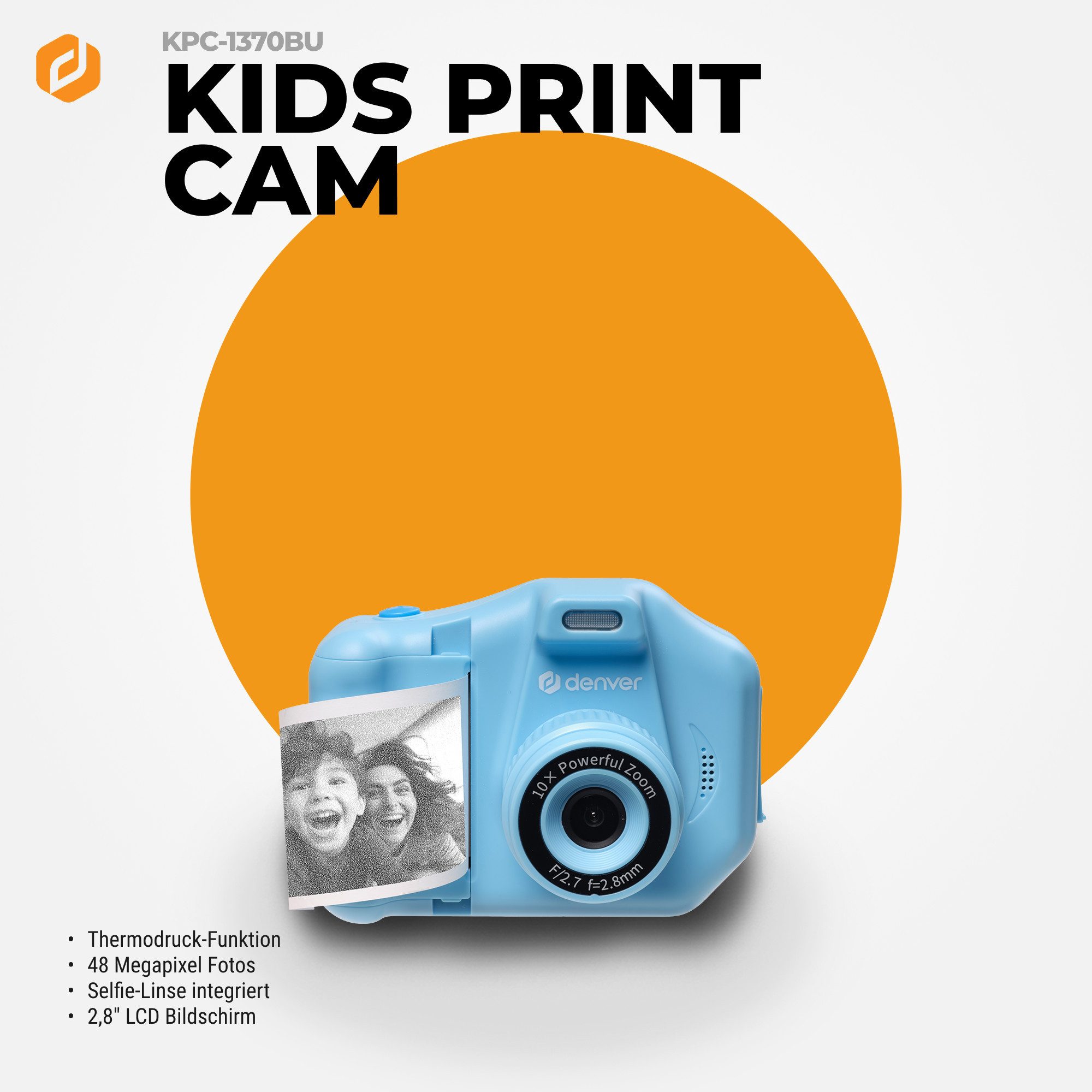 Denver KPC-1370BU Kinderkamera (48 MP, Thermodruck, 3 Papierrollen inkl., Selfie-Linse, 10× Digitalzoom)