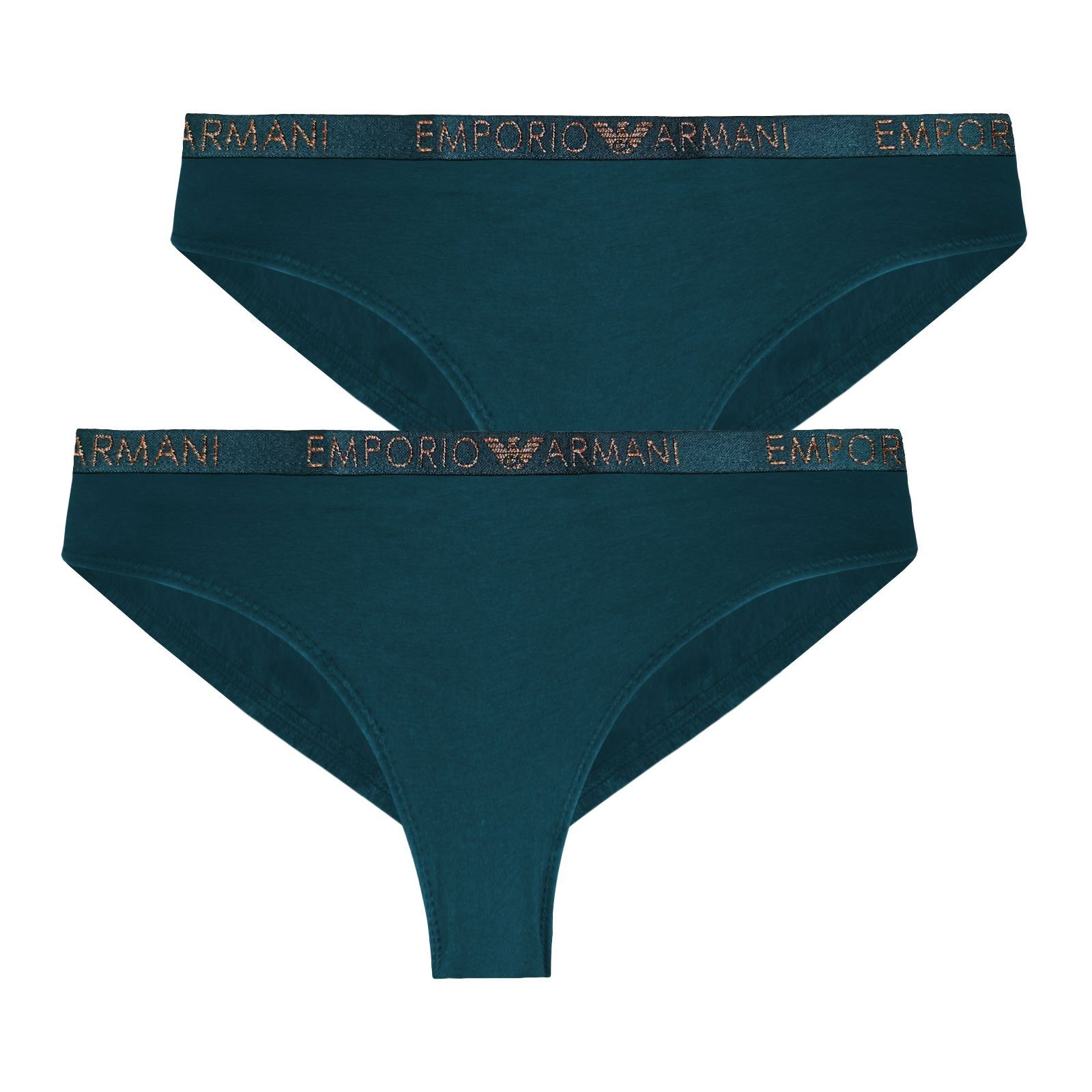 Emporio Armani Brasilslip 2er Pack Brazilien Brief Stretch Cotton mit umlaufendem Markenschriftzug aus metallic Faser am Bund