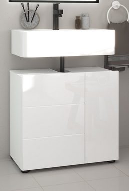 GuenstigEinrichten Waschbeckenunterschrank Vira (Badschrank in weiß Hochglanz, 60 x 56 cm) 2-türig