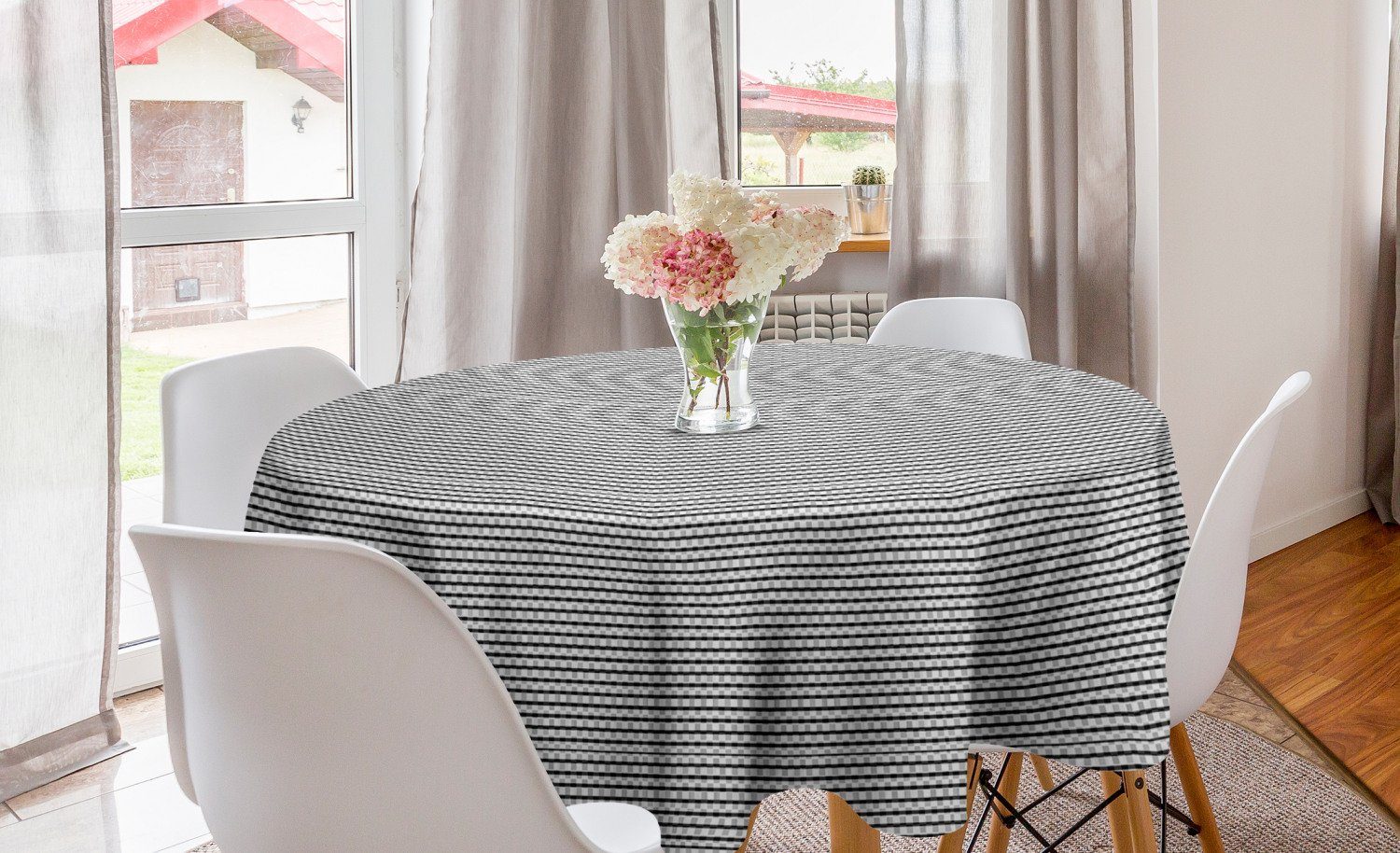 Abdeckung Abakuhaus Dekoration, monochromatische-Layout Tischdecke Schwarz für Tischdecke Grau und Kreis Küche Esszimmer