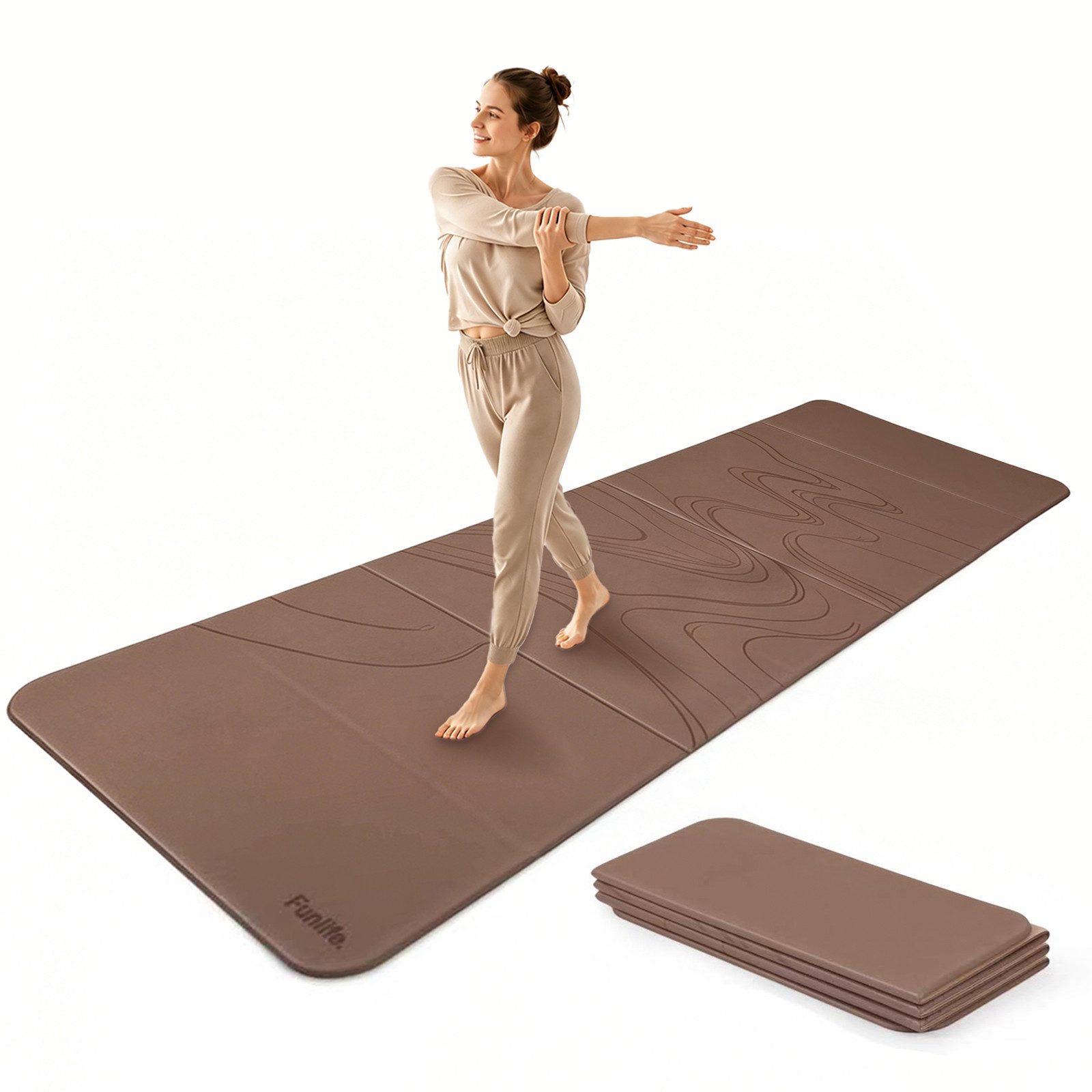 FunLife Yogamatte FOLD Design-Edition – Einzelmatte oder Set mit 3 Fitnessbändern (Einzelmatte), 10 mm dick, faltbar, platzsparend, 190 × 66 cm