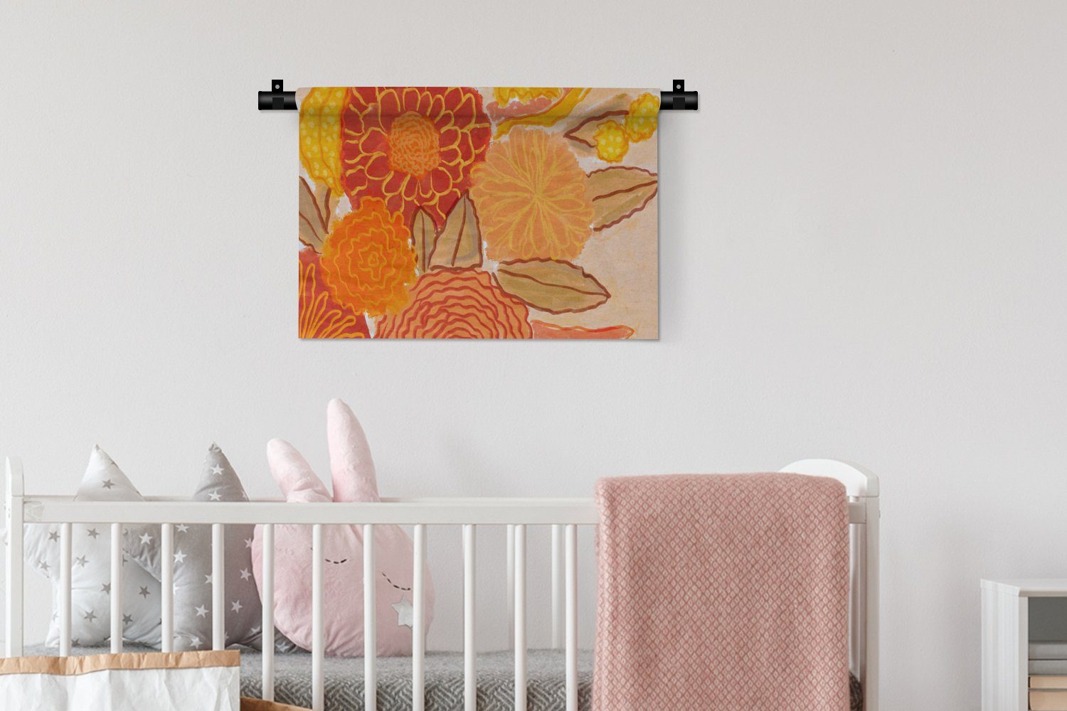 Kleid, - Kinderzimmer Wohnzimmer, Farben, Gelb - - Schlafzimmer, Wanddeko Blumenstrauß Blumen Vintage - Wandbehang, für MuchoWow Wanddekoobjekt