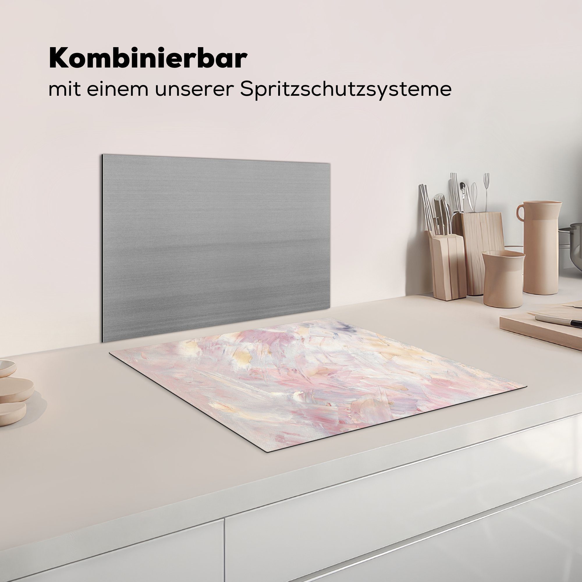 Mobile nutzbar, Vinyl, Rosa, cm, Herdblende-/Abdeckplatte Arbeitsfläche Ölgemälde tlg), (1 Ceranfeldabdeckung MuchoWow 60x52