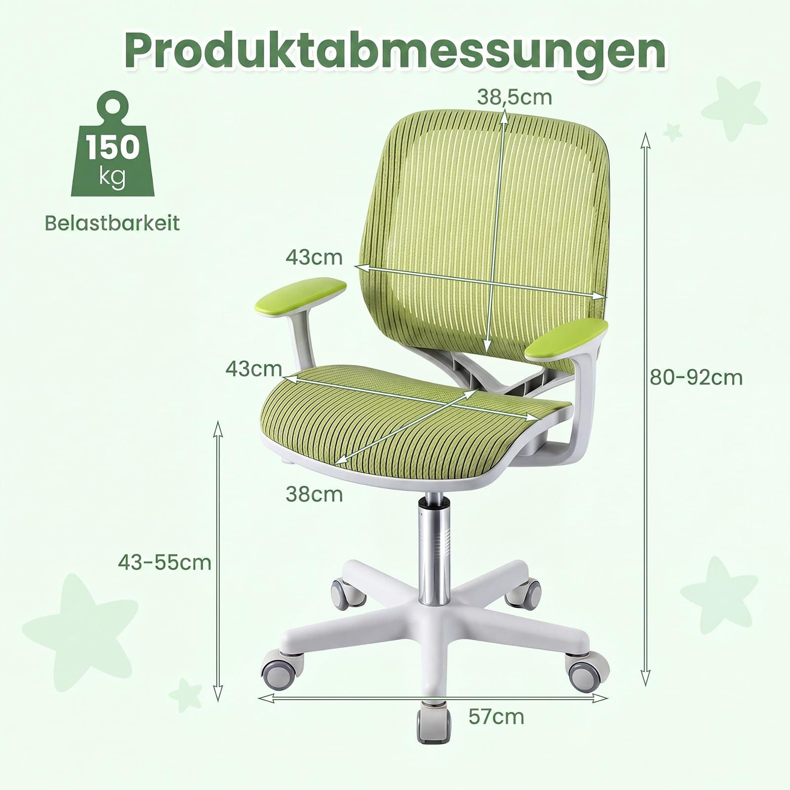 COSTWAY Drehstuhl Kinderstuhl, 43-55cm höhenverstellbar, mit Rollen 360° drehbar – Bild 5 von 5