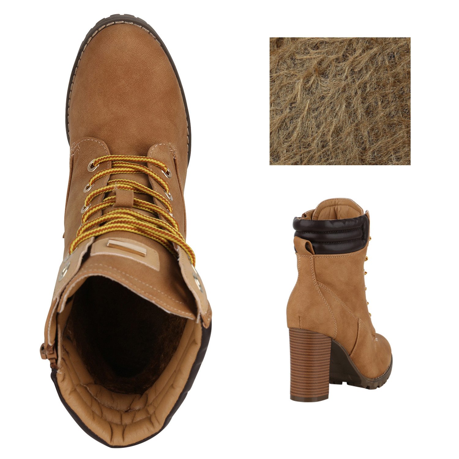 VAN HILL 812259 Schnürstiefelette Damen Schnürstiefeletten Worker Boots Stiefeletten Block Absatz