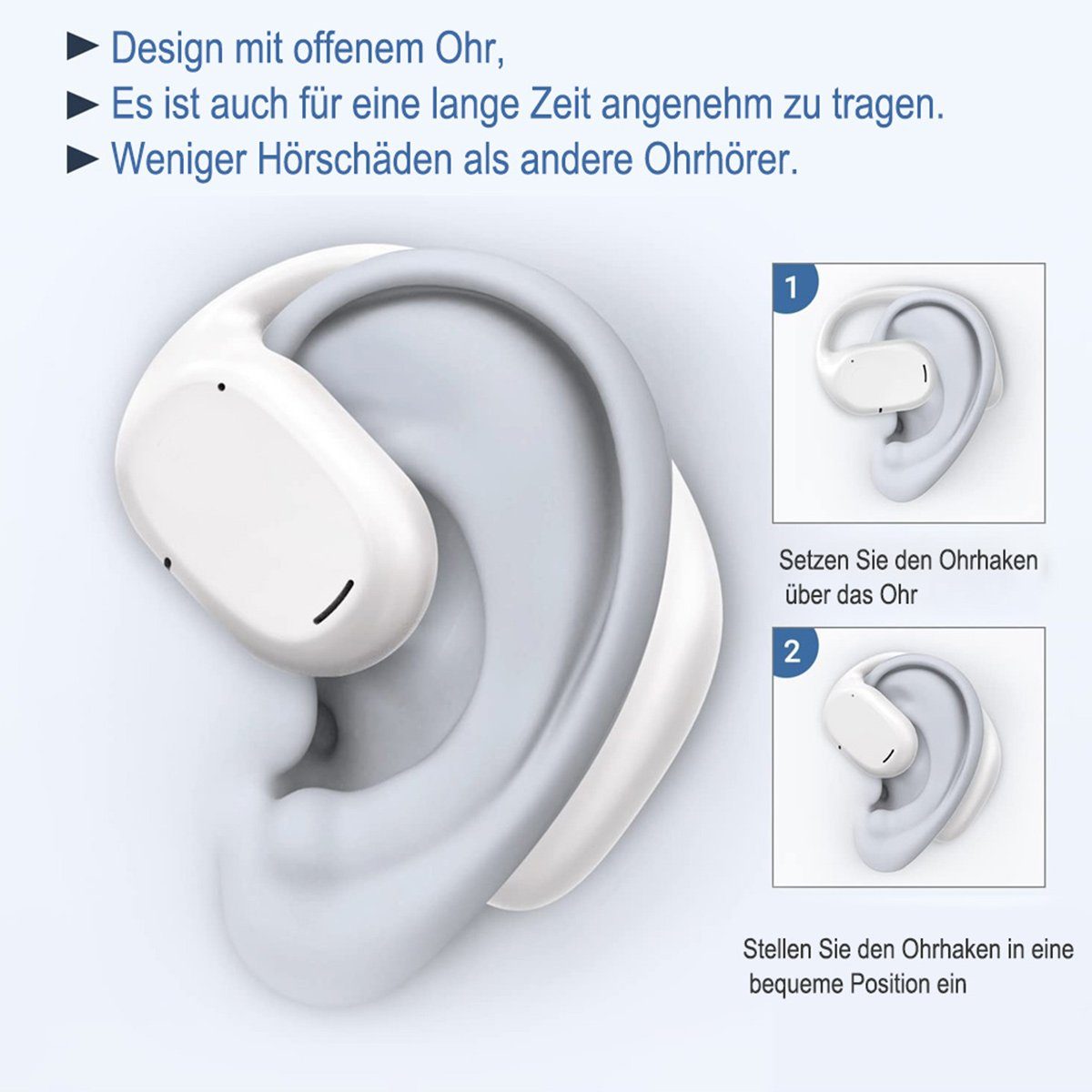 Bluetooth,Sport-Ohrring-Kopfhörer Jormftte Weiß Kopfhörer Kopfhörer Knochenschall Ear-Clip