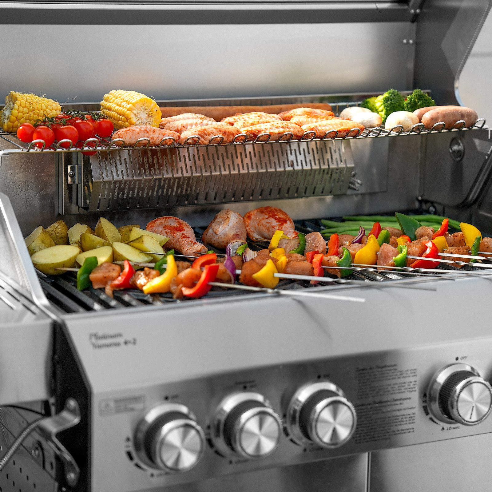 TAINO Gasgrill PLATINUM YAMARA 4+2 + Haube, Spar-Set, Grillwagen, Sear-Zone, 4 Brenner, Silber