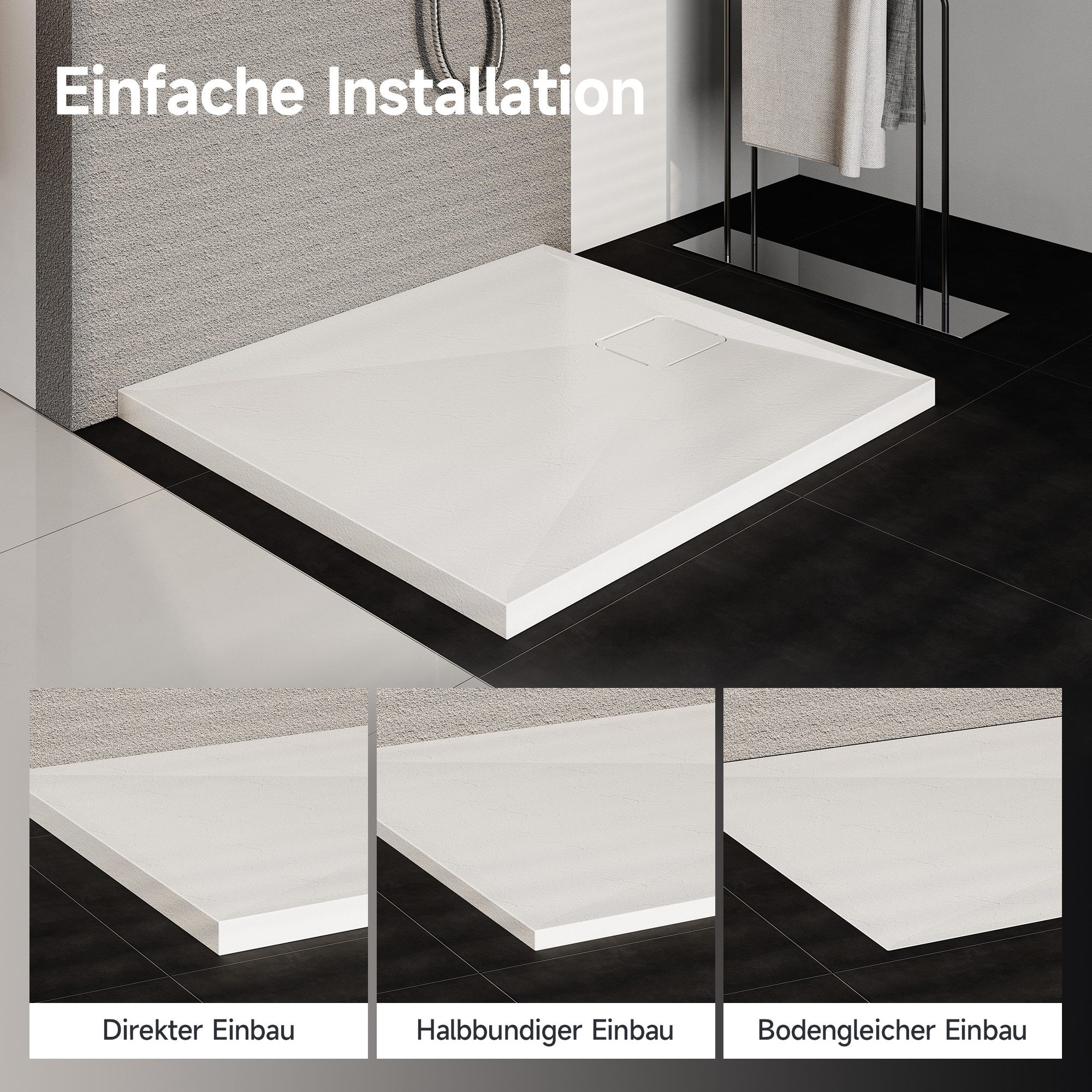 HOROW Rechteckduschwanne Duschwanne Acryl Rechteckig Duschtasse Set inkl. Ablassschraube, inkl. Ablassschraube, Acryl, Set, Duschtasse Set, LxBxH: 90x80x4cm ode – Bild 4 von 5
