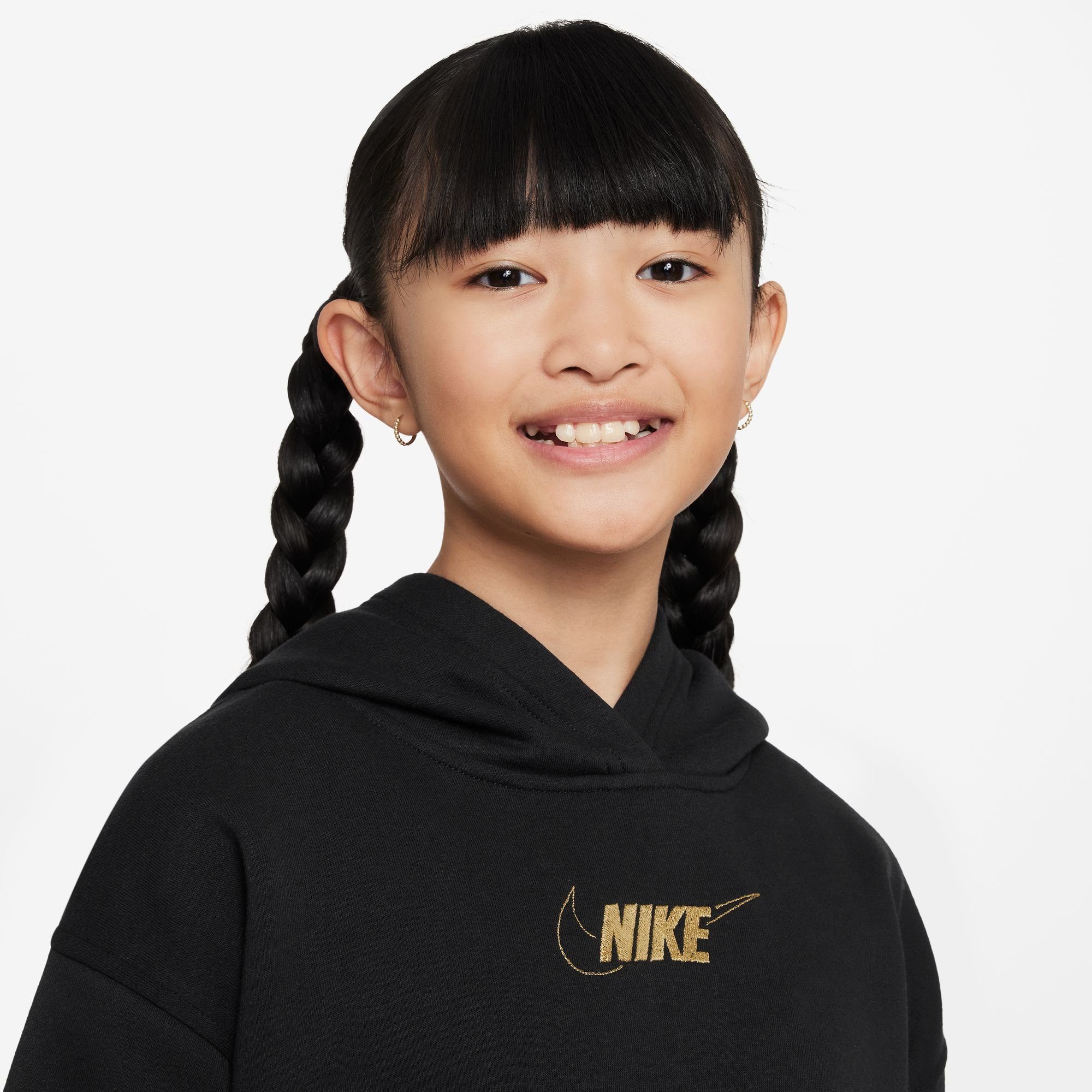 HOODIE GOLD Sportswear CLUB BLACK/METALLIC Nike Jerseykleid GIRLS' DRESS FLEECE
