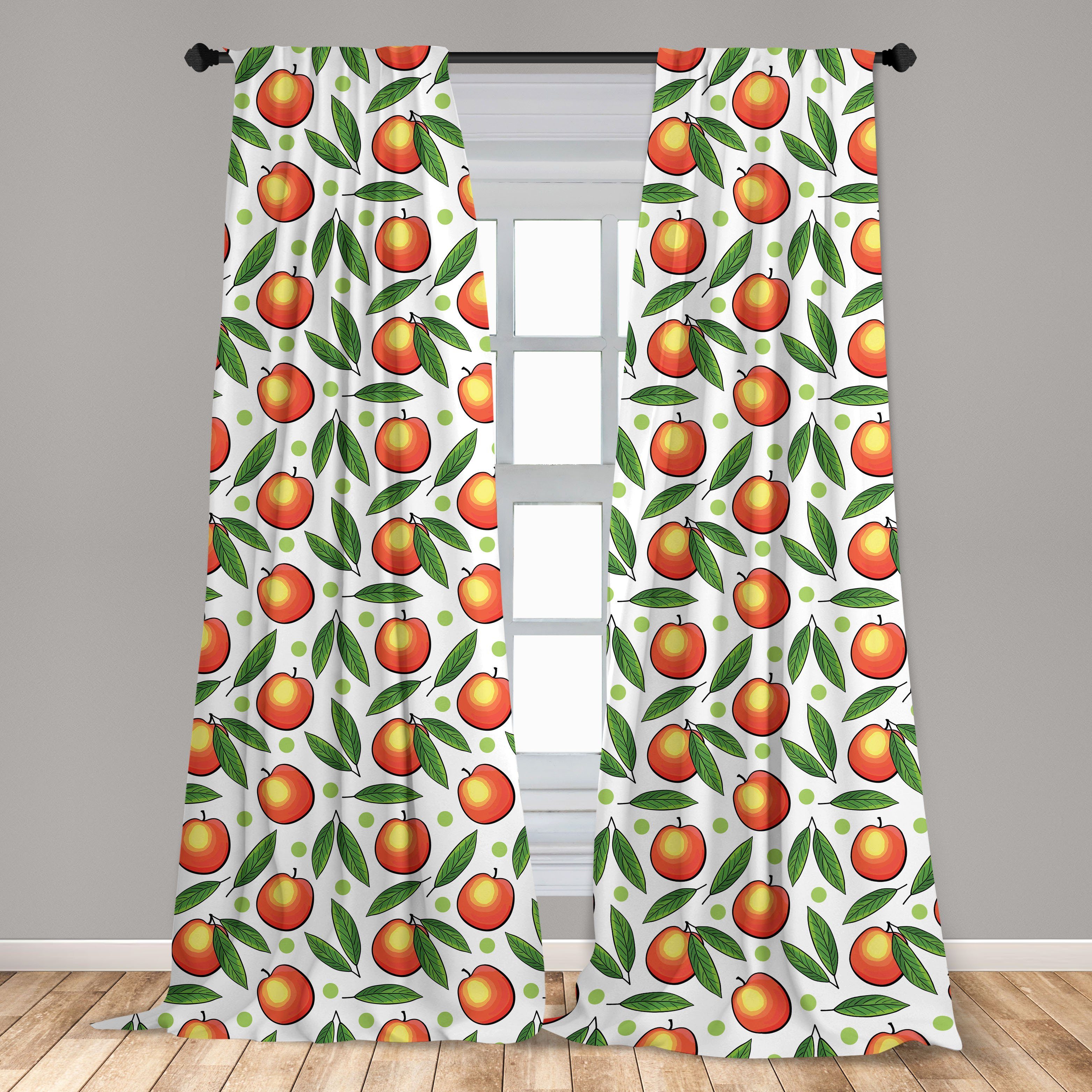 Vorhang Pfirsiche Früchte Abakuhaus, und Gardine Wohnzimmer Schlafzimmer Dekor, Microfaser, mit Punkte Blättern für