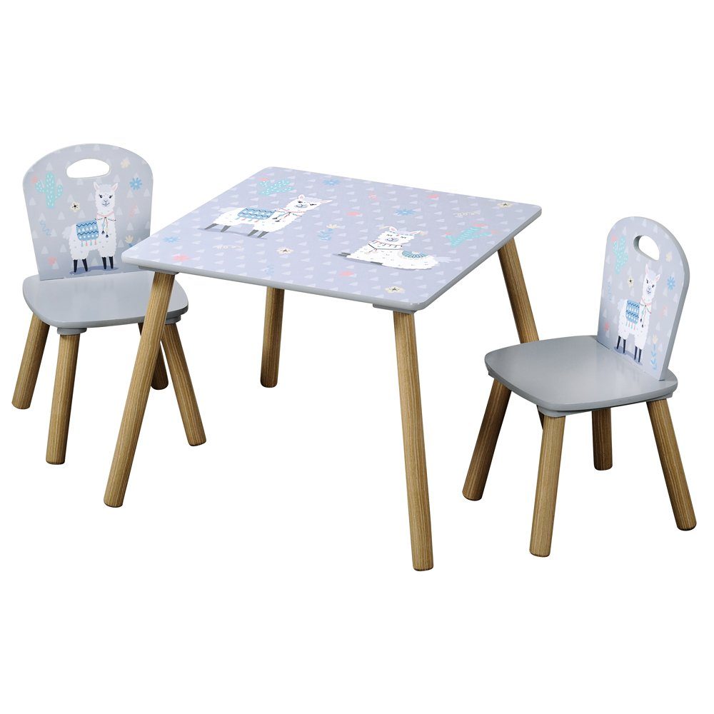 Kesper Kindersitzgruppe 1 Kindertisch mit 2 Stühlen, Alpaka FSC Grau, Motiv: ALPAKA