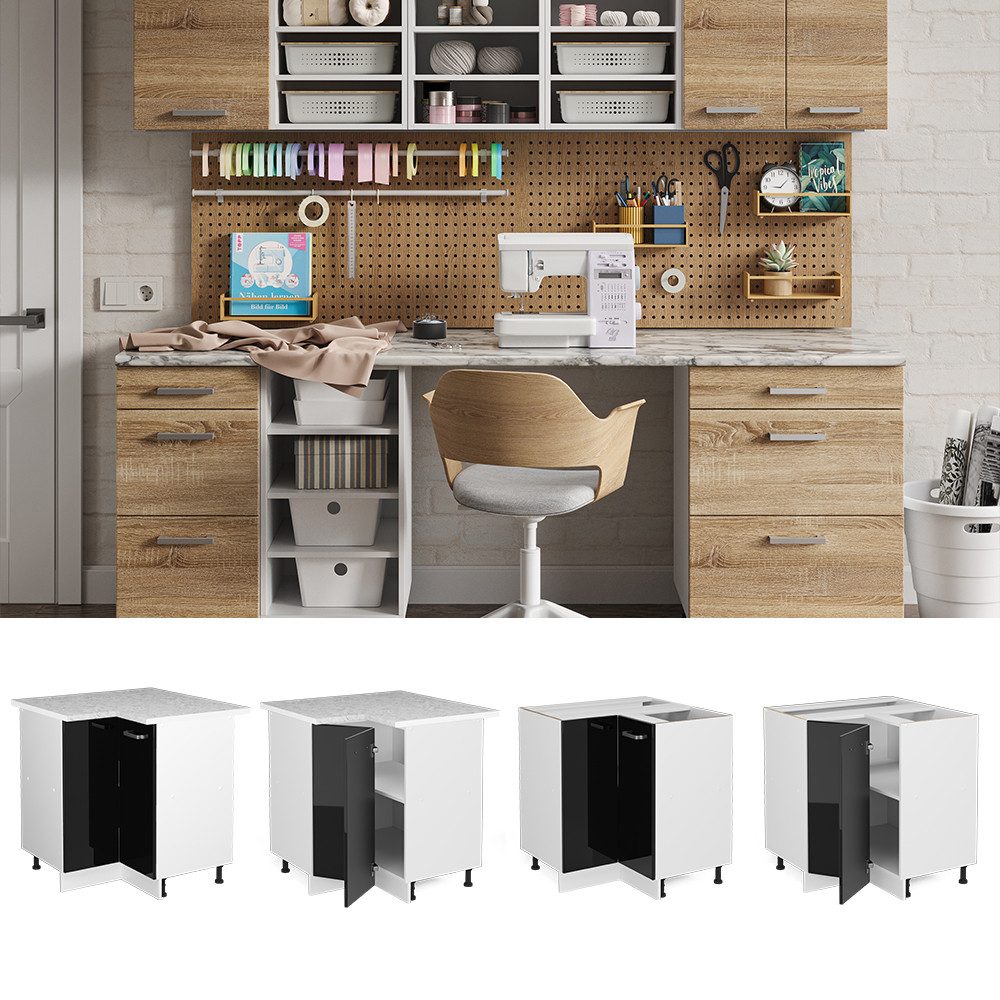 Vicco Schranksystem R-Line, Schwarz Hochglanz/Weiß, 75.6 günstig online kaufen