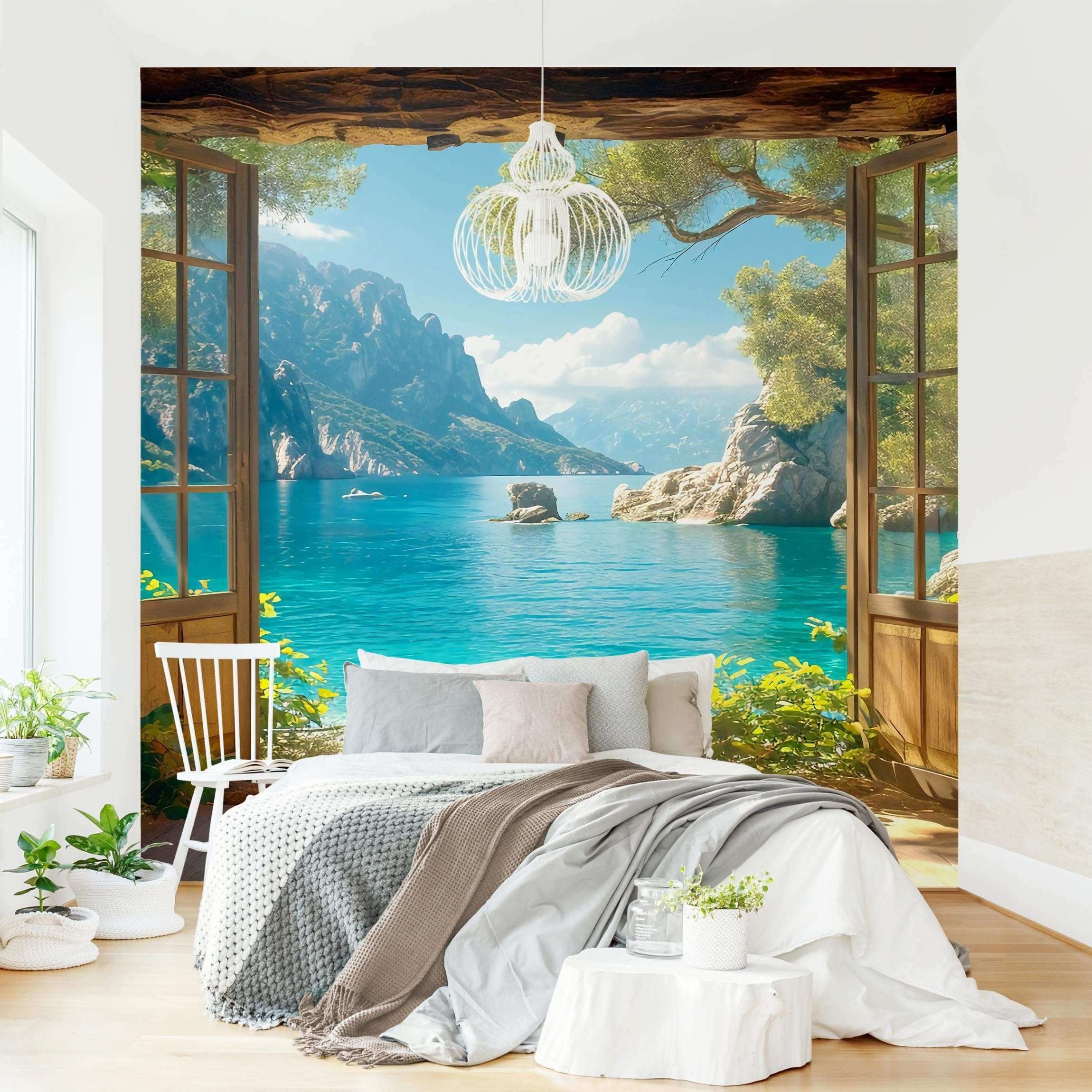 Fototapete Traumhafter Ausblick Fenster 3D-Effekt
