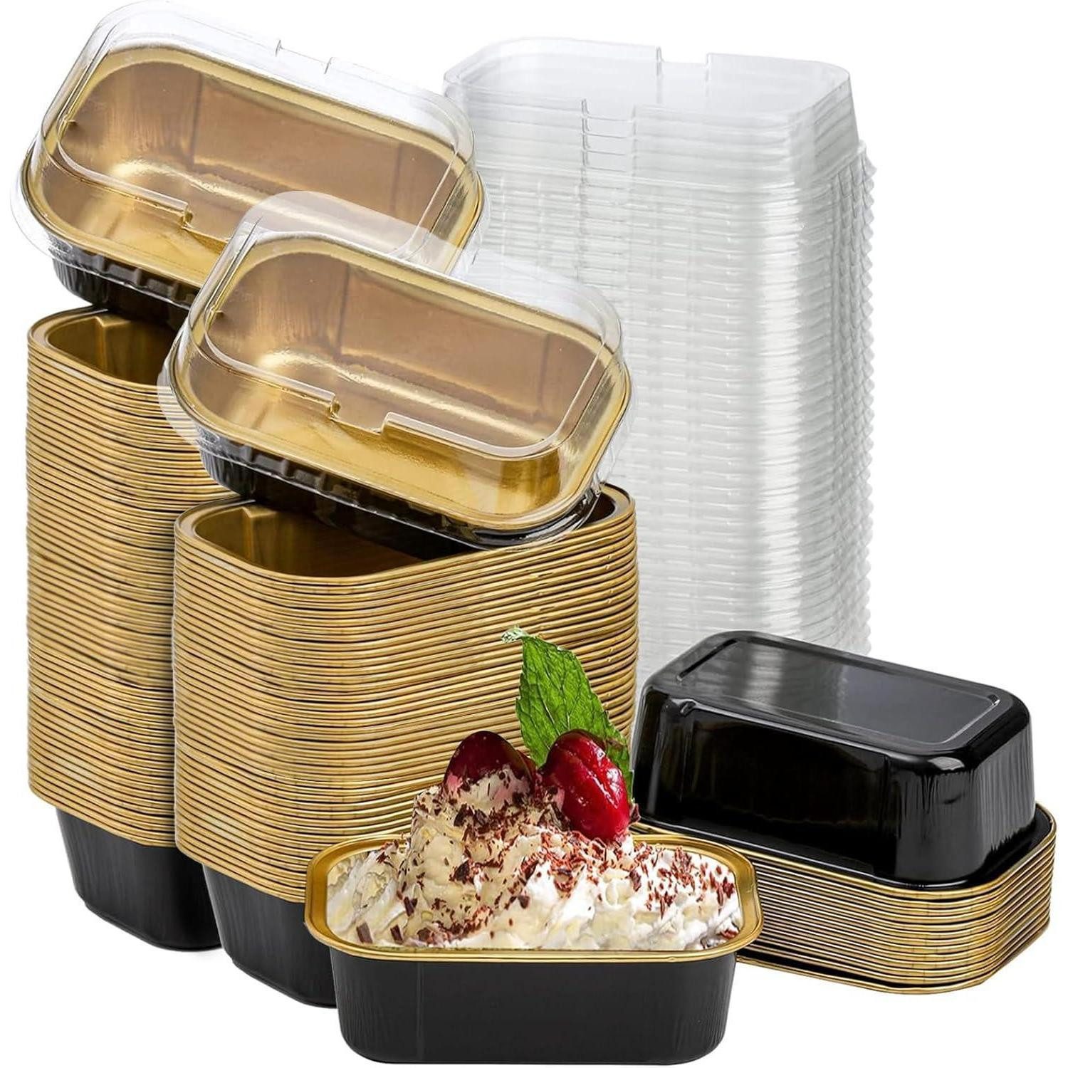 LuxusKollektion Muffinform Alufolie Backformen mit Deckel 60 Stück, 150ml Einweg-Ramekins