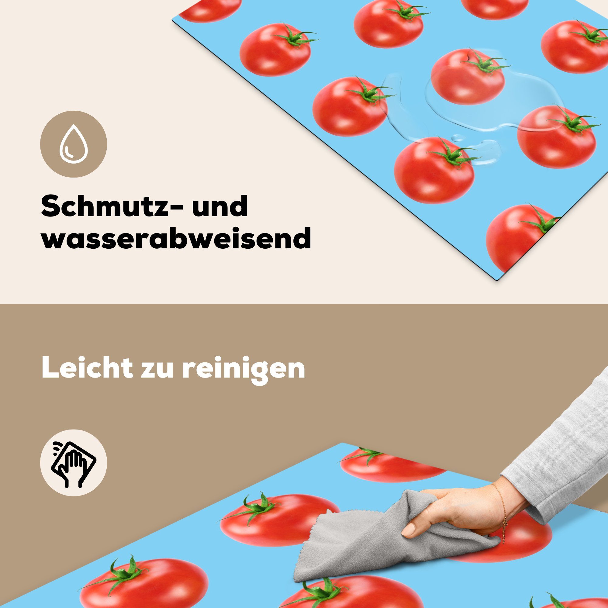 Tomaten küche, Vinyl, 81x52 cm, tlg), Induktionskochfeld die für Ceranfeldabdeckung Gemüse - Schutz Herdblende-/Abdeckplatte MuchoWow (1 - Blau,