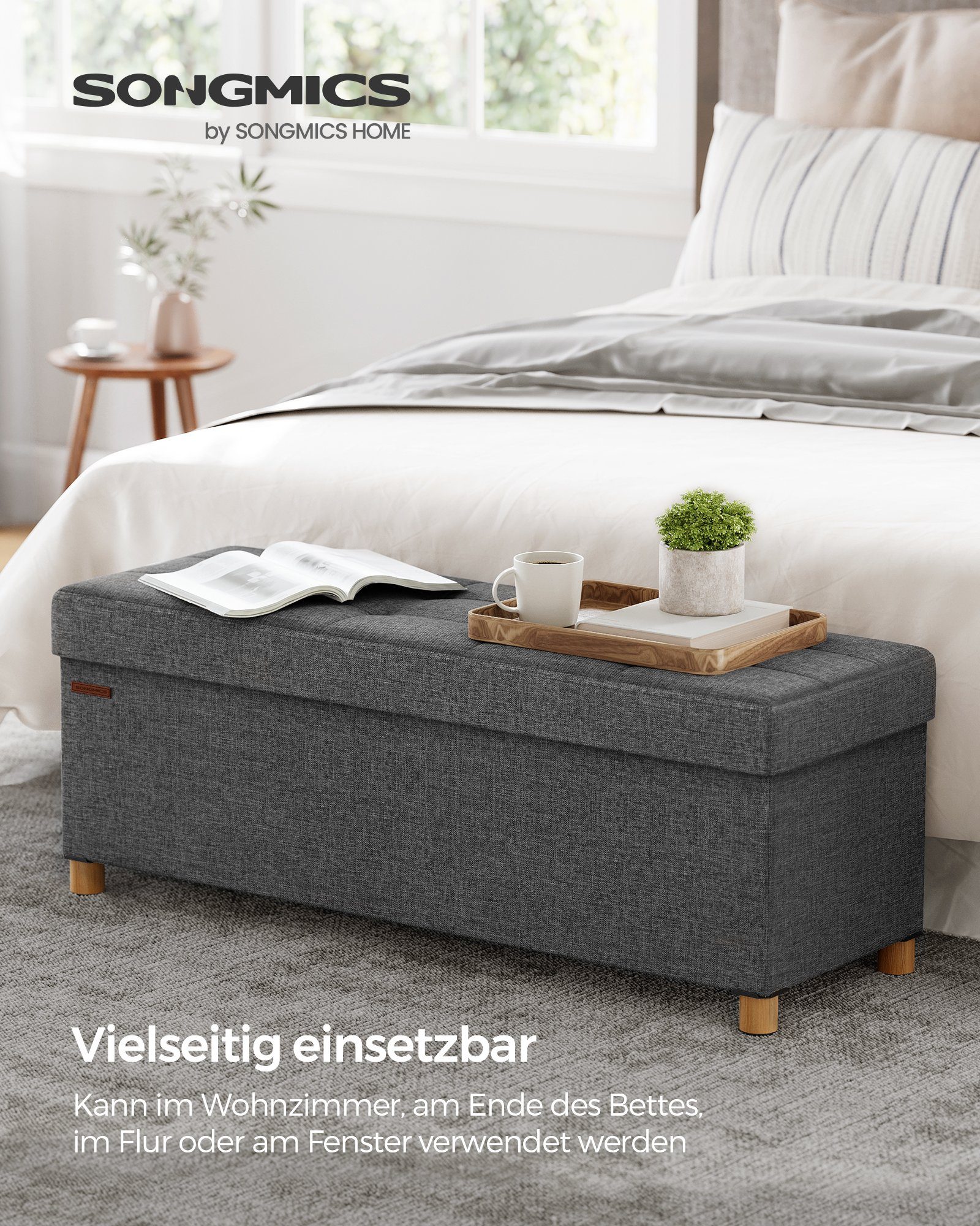 SONGMICS Sitzbank sitzhocker, 76/110cm mit Stauraum, klappbare Sitztruhe, F günstig online kaufen
