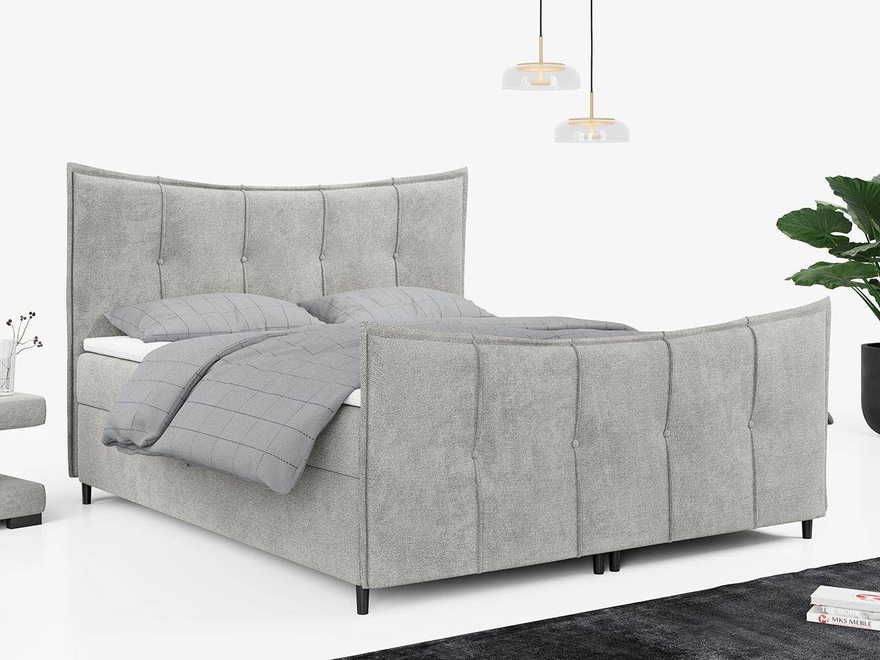 MKS MÖBEL Boxspringbett BERNATE LUX, Doppelbett mit Multipocket-Matratze - Modern Bett