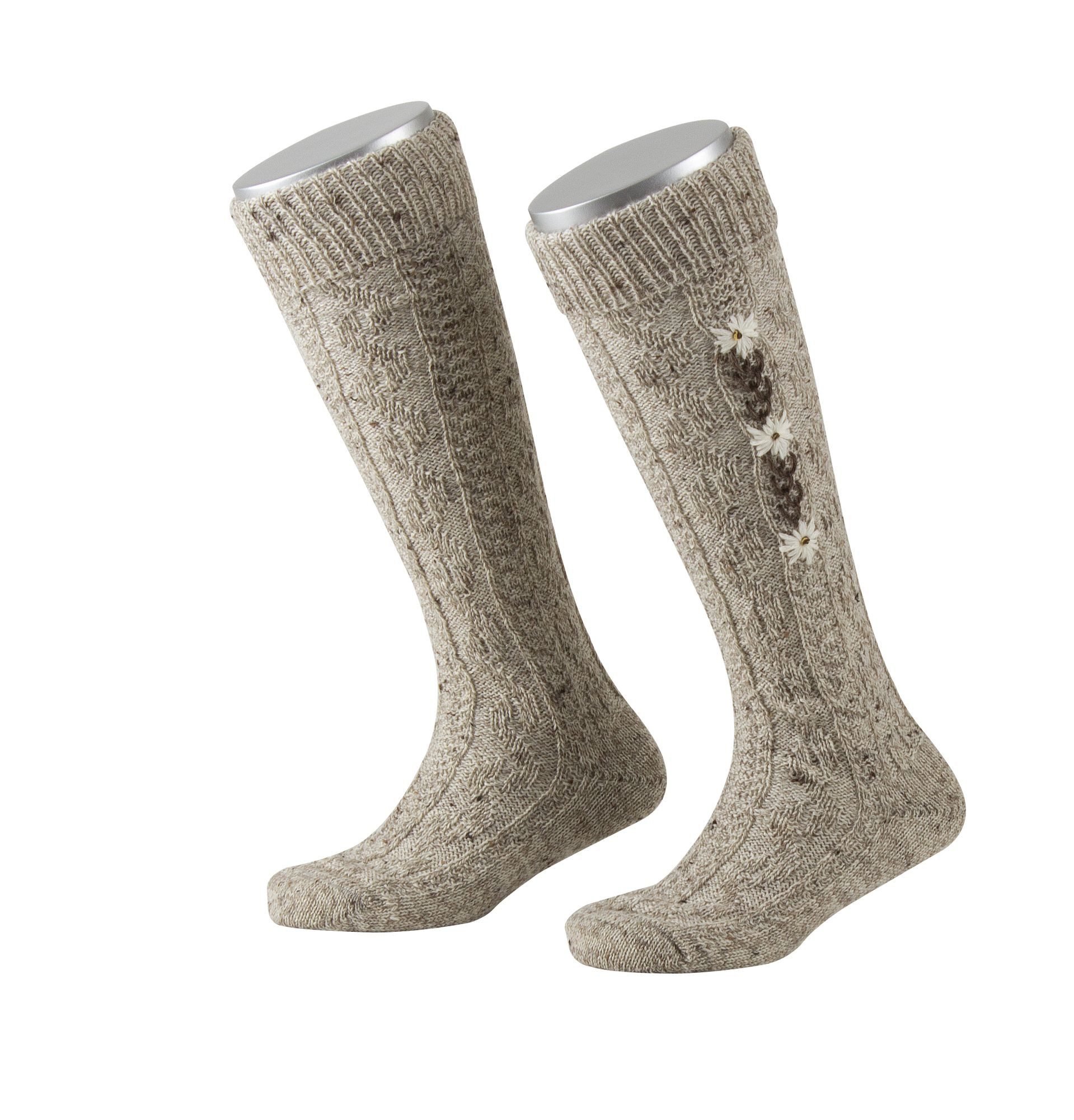 Lusana Trachtensocken L419T Kinder-Kniebundstrümpfe Loden Tweed mit Edelweißranke