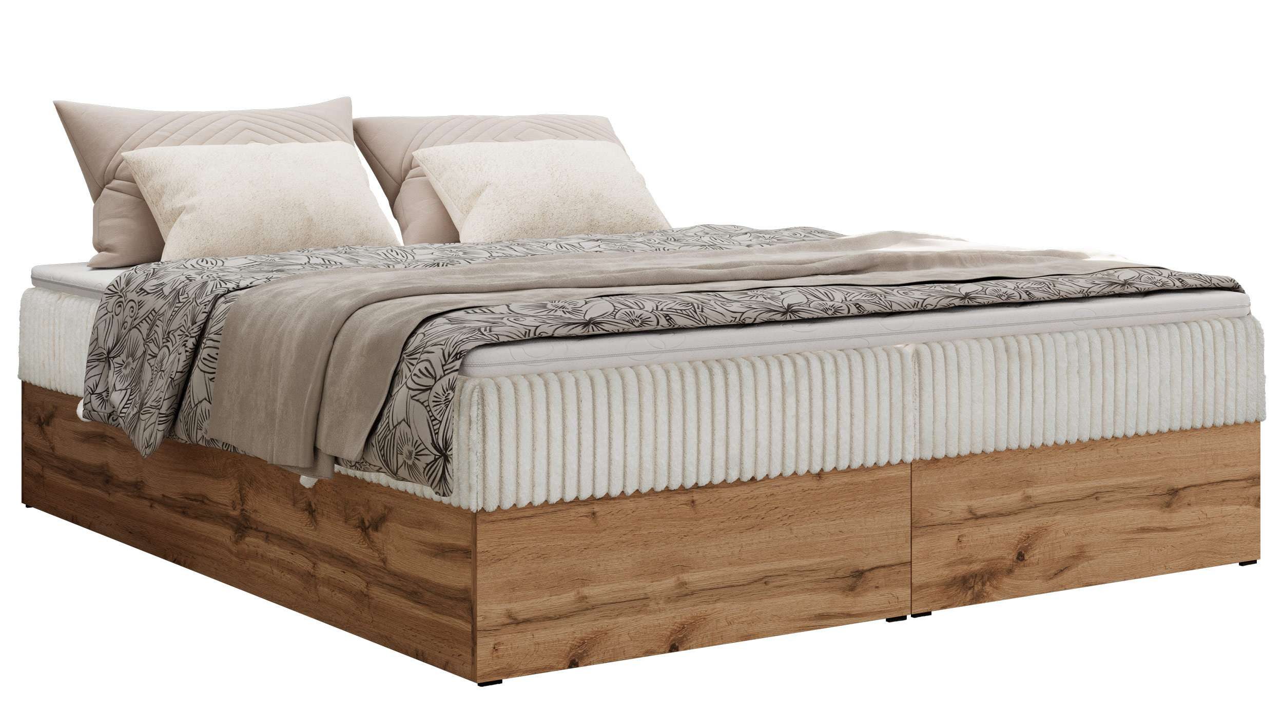MKS MÖBEL Boxspringbett WOOD ZERO (Set, Bett, Polsterbett mit integrierten Matratzen, 2 Bettkästen, H3/H4), Topper T25 oder Visco optional, ohne Kopfteil