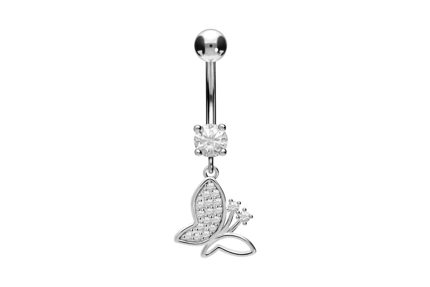 Bauchnabelpiercing Chirurgenstahl Bananabell mit Brass-Design KRISTALLSCHMETTERLING