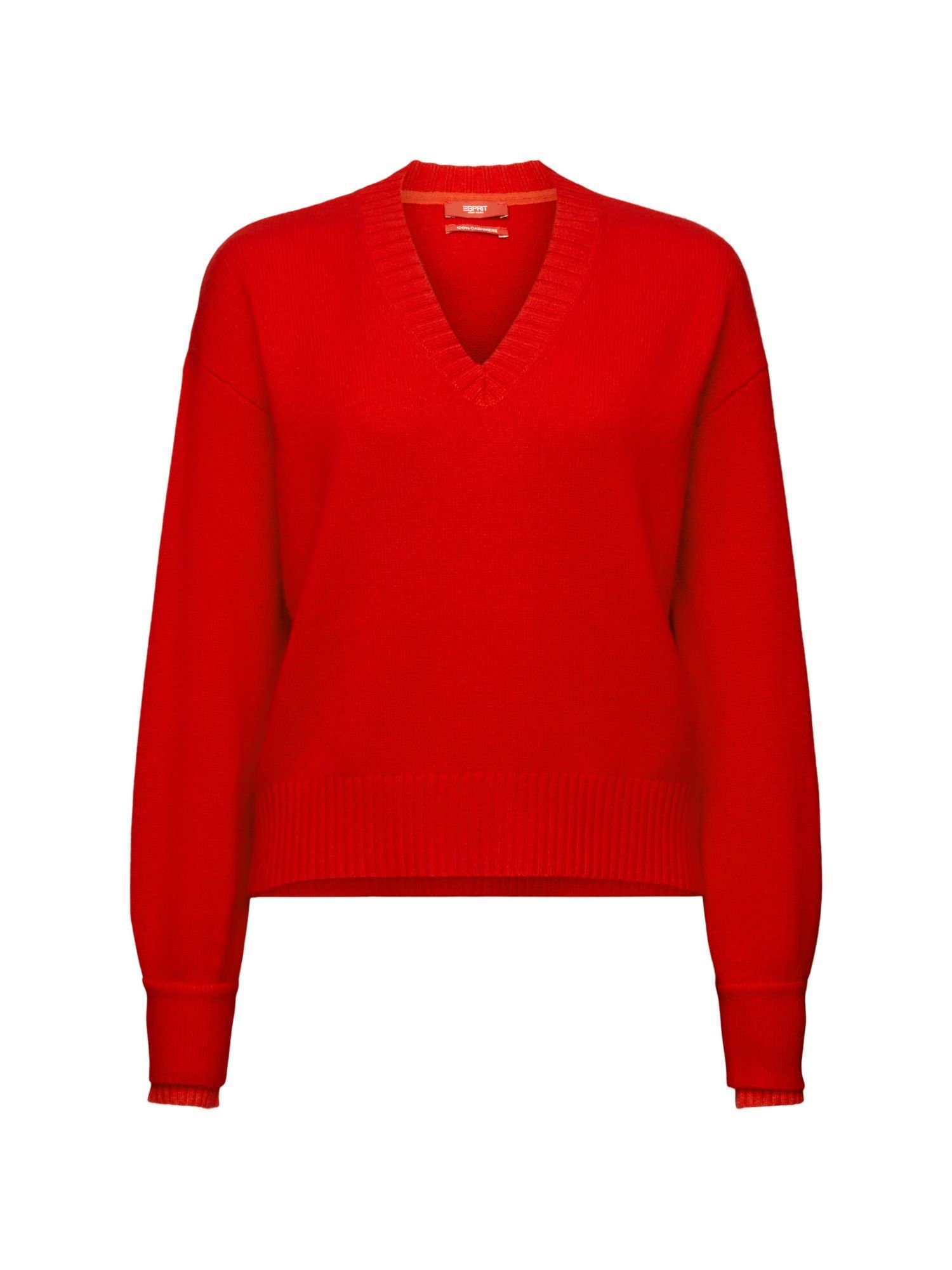 Esprit V-Ausschnitt-Pullover Kaschmirpullover mit V-Ausschnitt RED