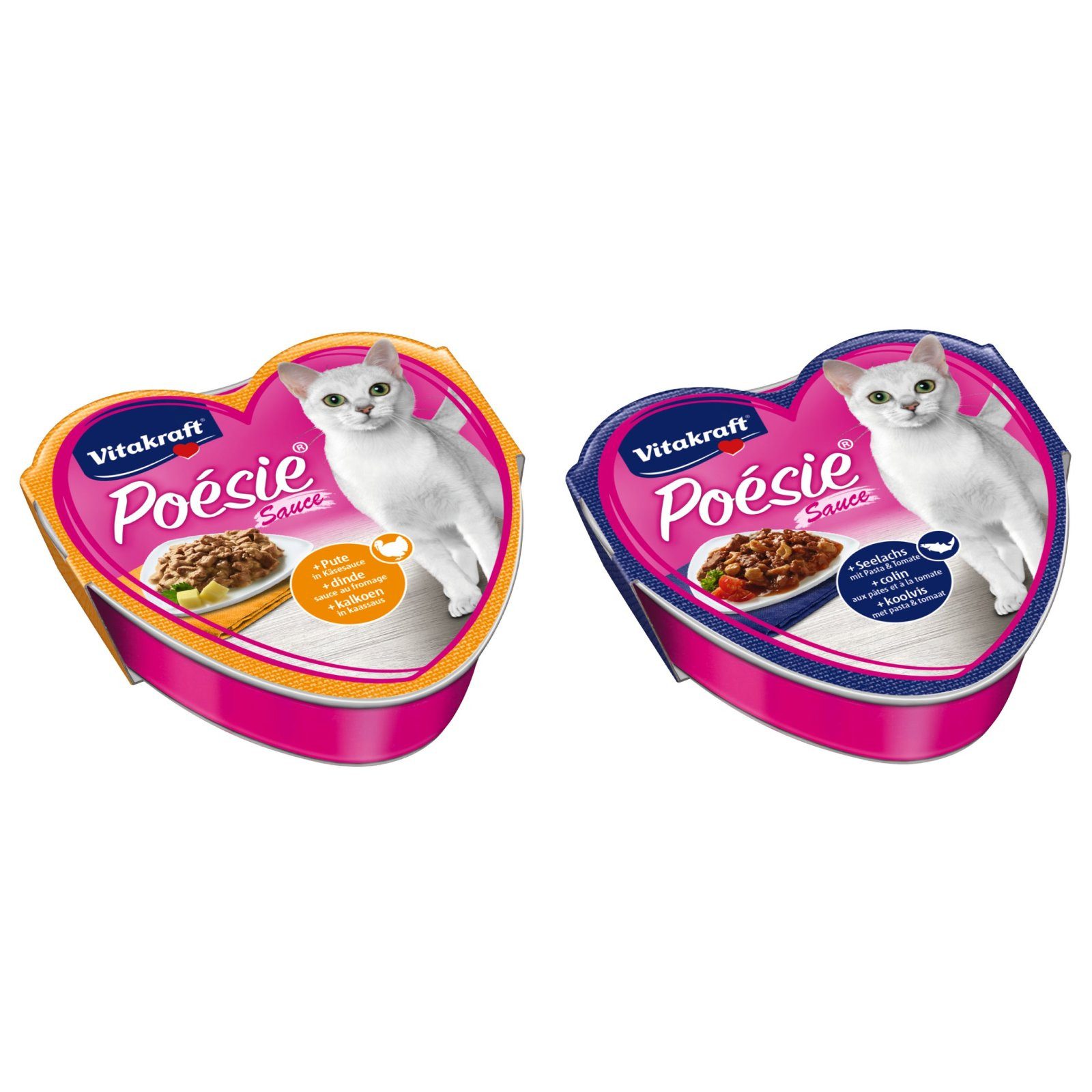 Vitakraft Katzenfutter Poesie, 15x Pute in Käsesauce + 15x Seelaachs mit Past..., Nassfutter für: Katzen
