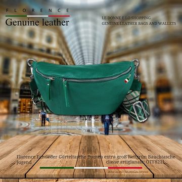 FLORENCE Gürteltasche Florence Echtleder BomBag Damen extra groß (Gürteltasche), Damen Leder Gürteltasche, hellgrün ca. 37cm x ca. 20cm