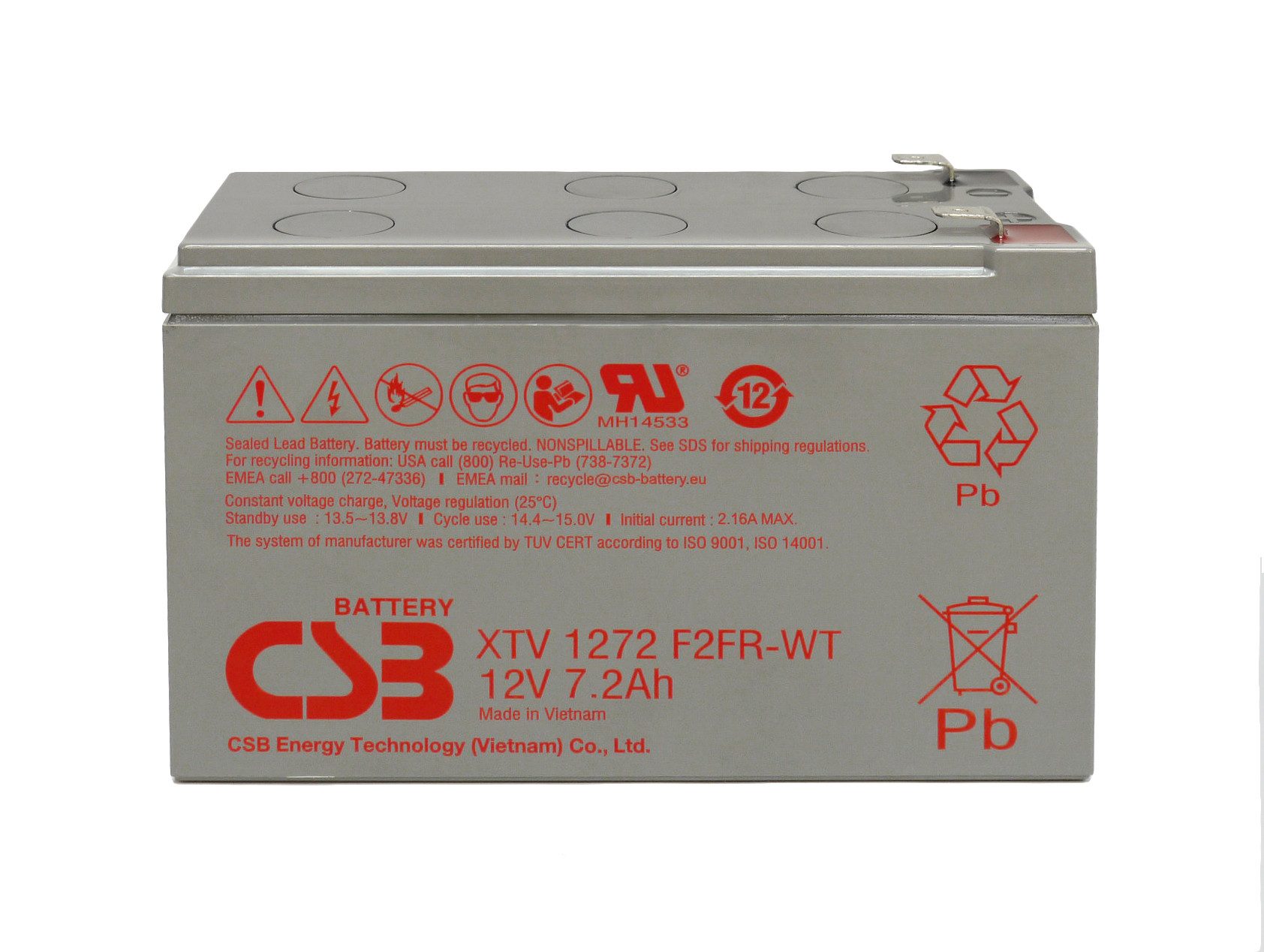 CSB CSB-XTV1272FR-WT 12 Volt 7,2 Ah AGM Akku mit 6,3mm Anschluss, Flame r Akku 17200 mAh (12,0 V)
