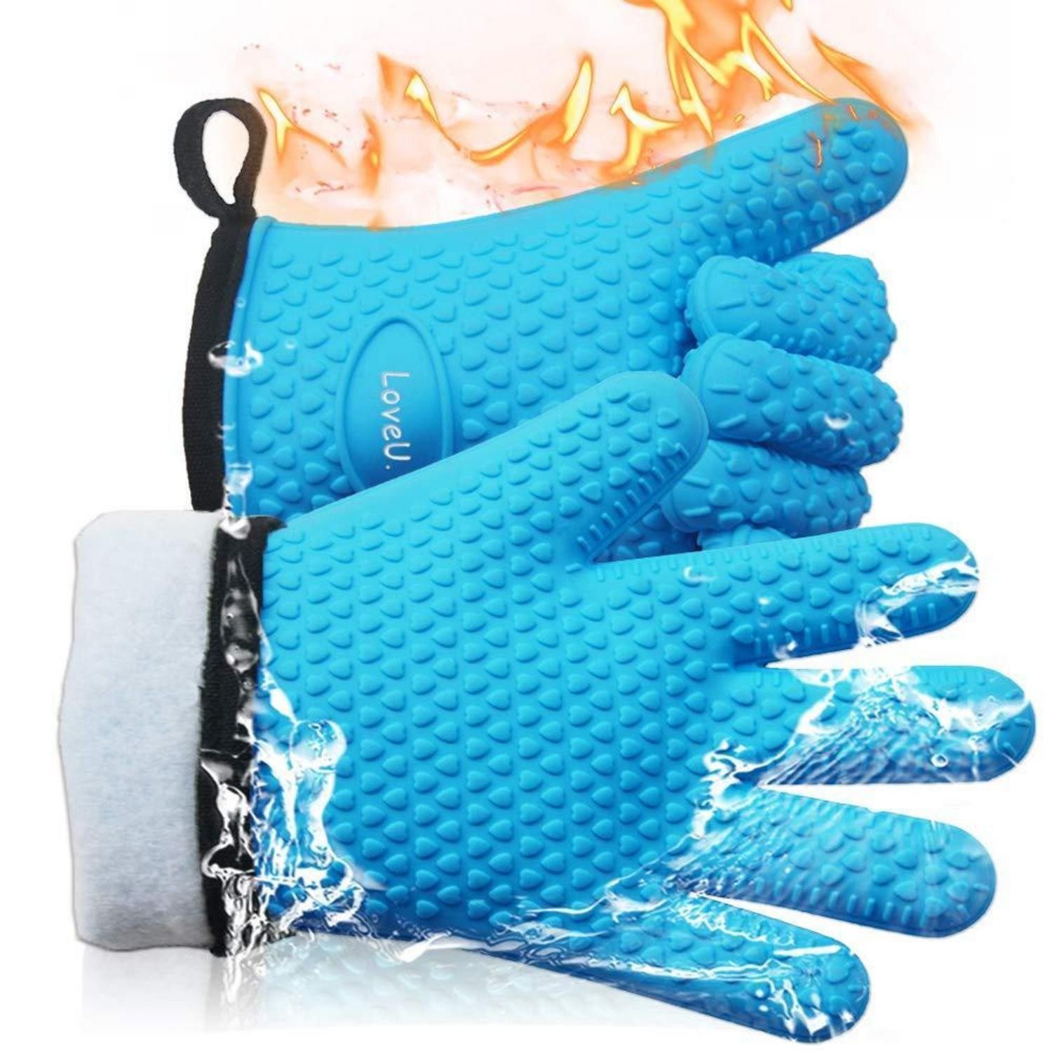 LuxusKollektion Grillhandschuhe Ofenhandschuhe Silikon Doppelschicht Blau