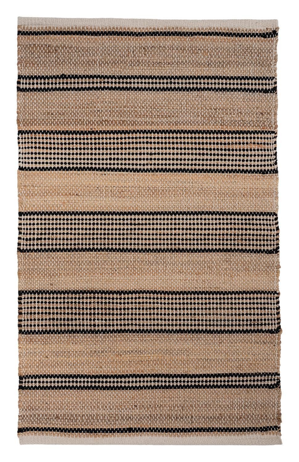 Home4You Teppich Handwebteppich, 70 x 120 cm, Beige, Weiß, Schwarz, rechteckig, Handgewebt
