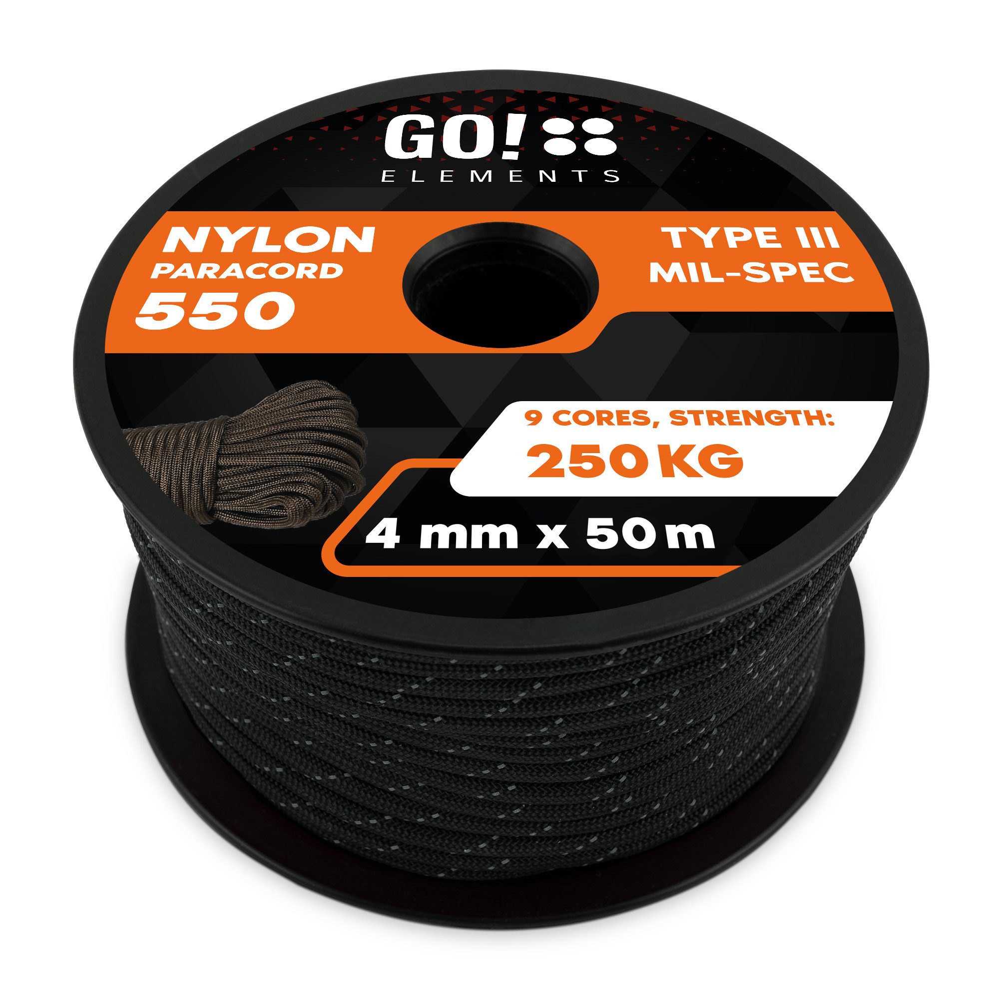 GO!elements Paracord 550 - 4mm Abspannleine, Paracord 550 aus reißfester Nylonschnur