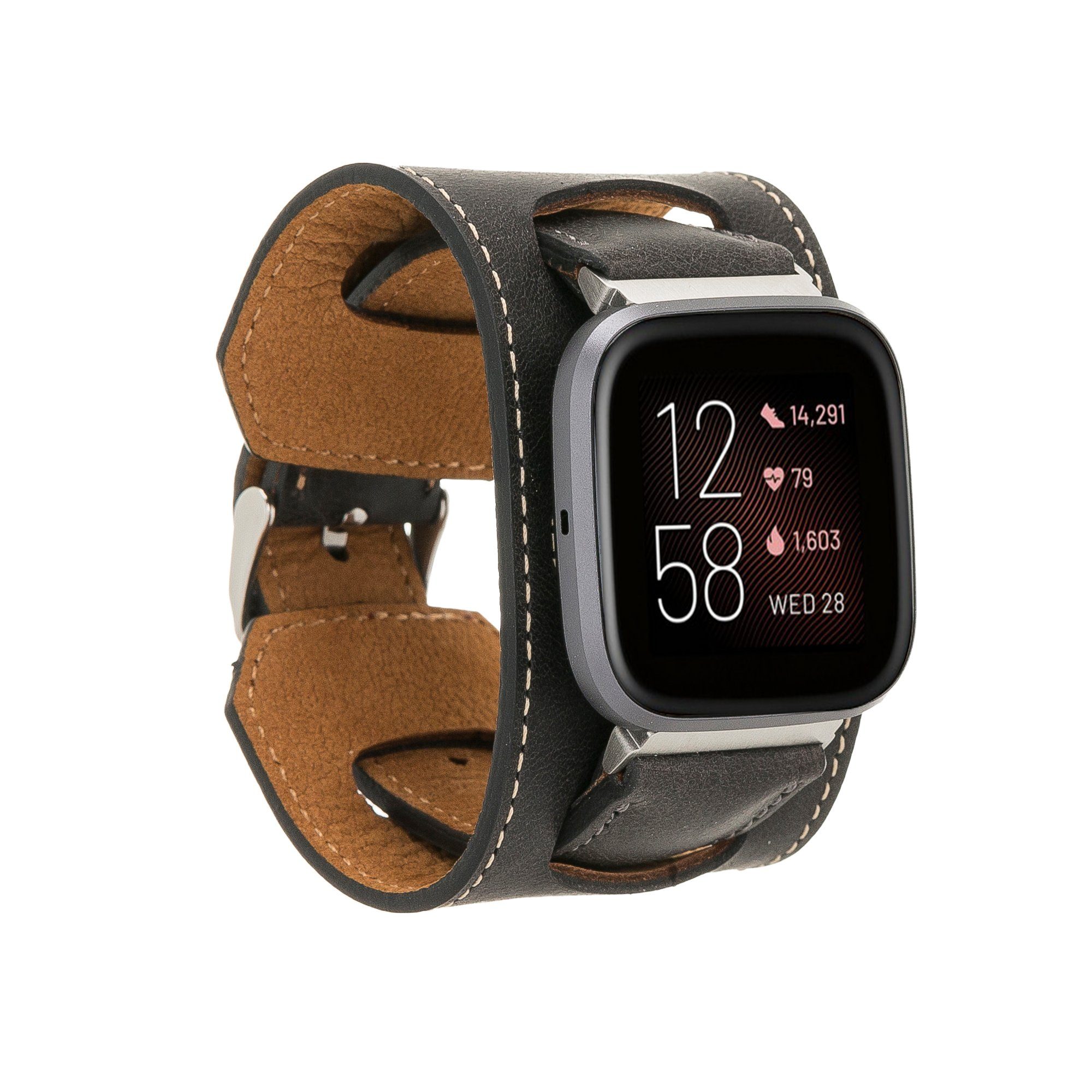 Renna Leather Smartwatch-Armband Fitbit Cuff / 4 Ersatzarmband Versa Leder Armband Sense 2 & Grau 3 Echtes 