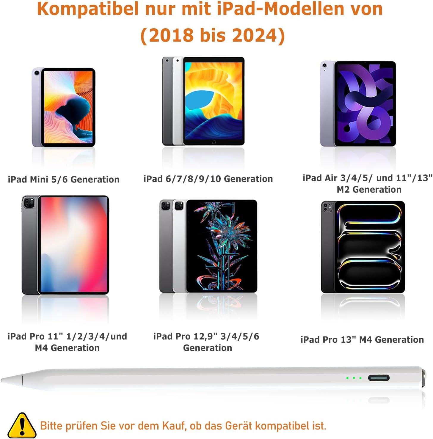 Fulkeley Eingabestift-Adapter Stift kompatibel mit iPad 2018–2024 – magnetisch & neigungsempfindlich (1-St)