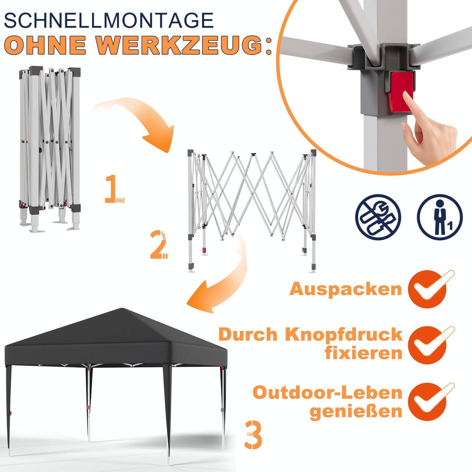 HOMALL Faltpavillon Faltbares Gartenpavillon Gartenzelt 3*3m UV-Schutz Partyzelt, mit 4 Seitenteilen, (3*3 erhältlich in verschiedenen Ausführungen, mit und ohne Seitenwände, wasserdichtes und sonnengeschütztes Partyzelt), Pop-Up Pavillon mit Erdheringen Seilen, Sandsäcken und Transporttasche