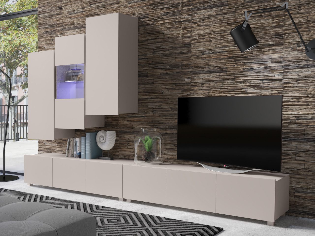 Wohnwand Medienwand CABRIA 11 kaschmir 5tlg TV-Lowboard Vitrinen