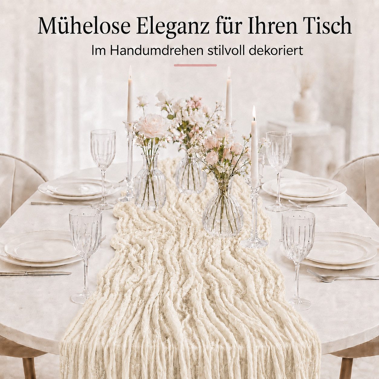 JASLIFE Tischläufer Käsetuch Gaze im boho deko herbst tischläufer (10-tlg, 55 x 300 cm, 90 x 300 cm), Natürliche Faltenstruktur, weich fallend, vielseitig dekor – Bild 3 von 5