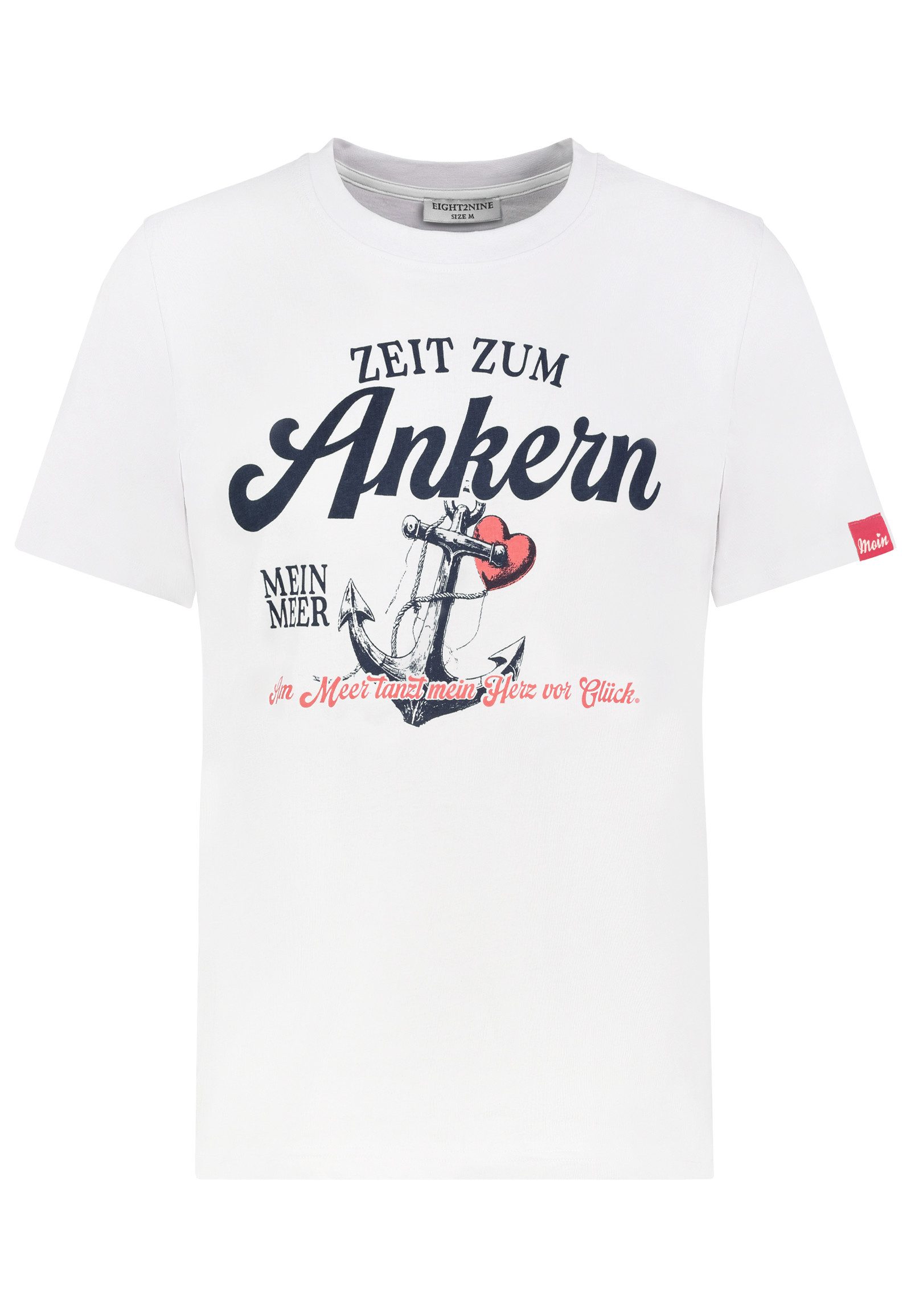 Eight2Nine T-Shirt Damen Baumwollshirt maritim Printshirt, maritime Motive: Anker, Moin, Strandkorb
