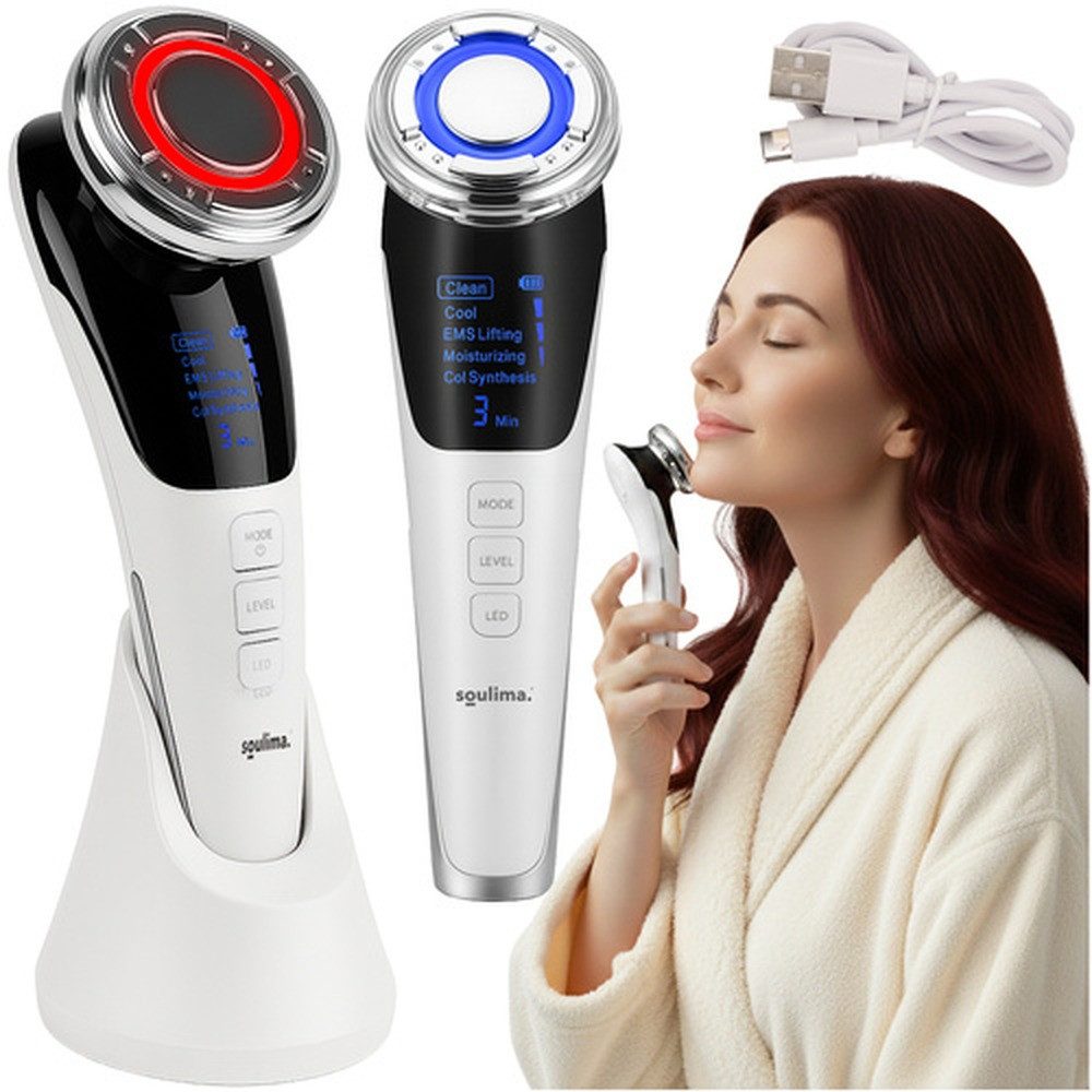 soulima Gesichtsmassagegerät Mesotherapie 5-in-1 Gesichtsmassagegerät, Spar-Set, alle Hauttypen, Ideal bei trockener, fettiger, reifer oder Akne Haut
