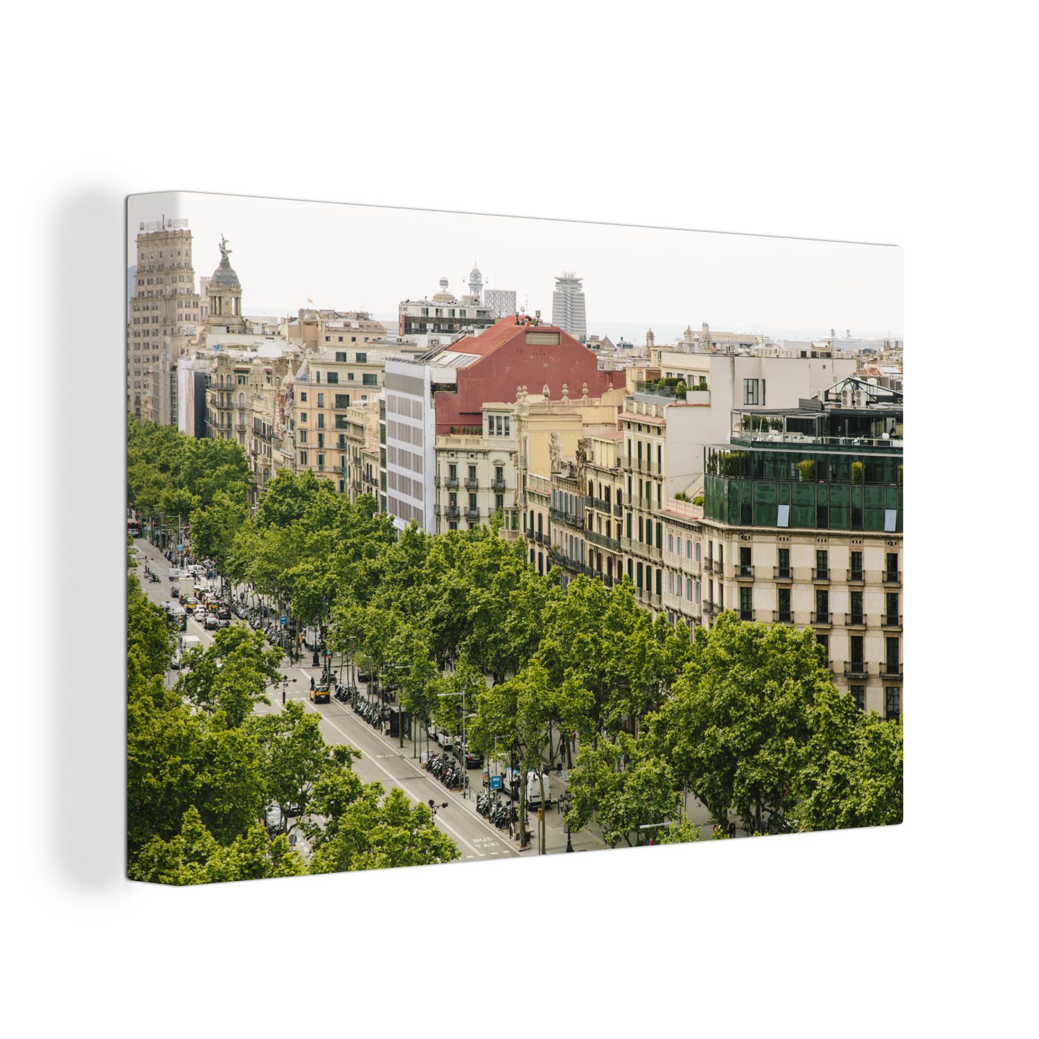 OneMillionCanvasses® Leinwandbild Nachmittag - Barcelona - Straße, (1 St), Wandbild Leinwandbilder, Aufhängefertig, Wanddeko, 30x20 cm