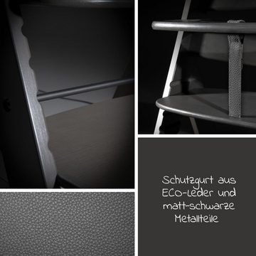 Hauck Hochstuhl Charcoal Selectline, Mitwachsender Holz Kinderhochstuhl mit Tisch, Sitzauflage verstellbar